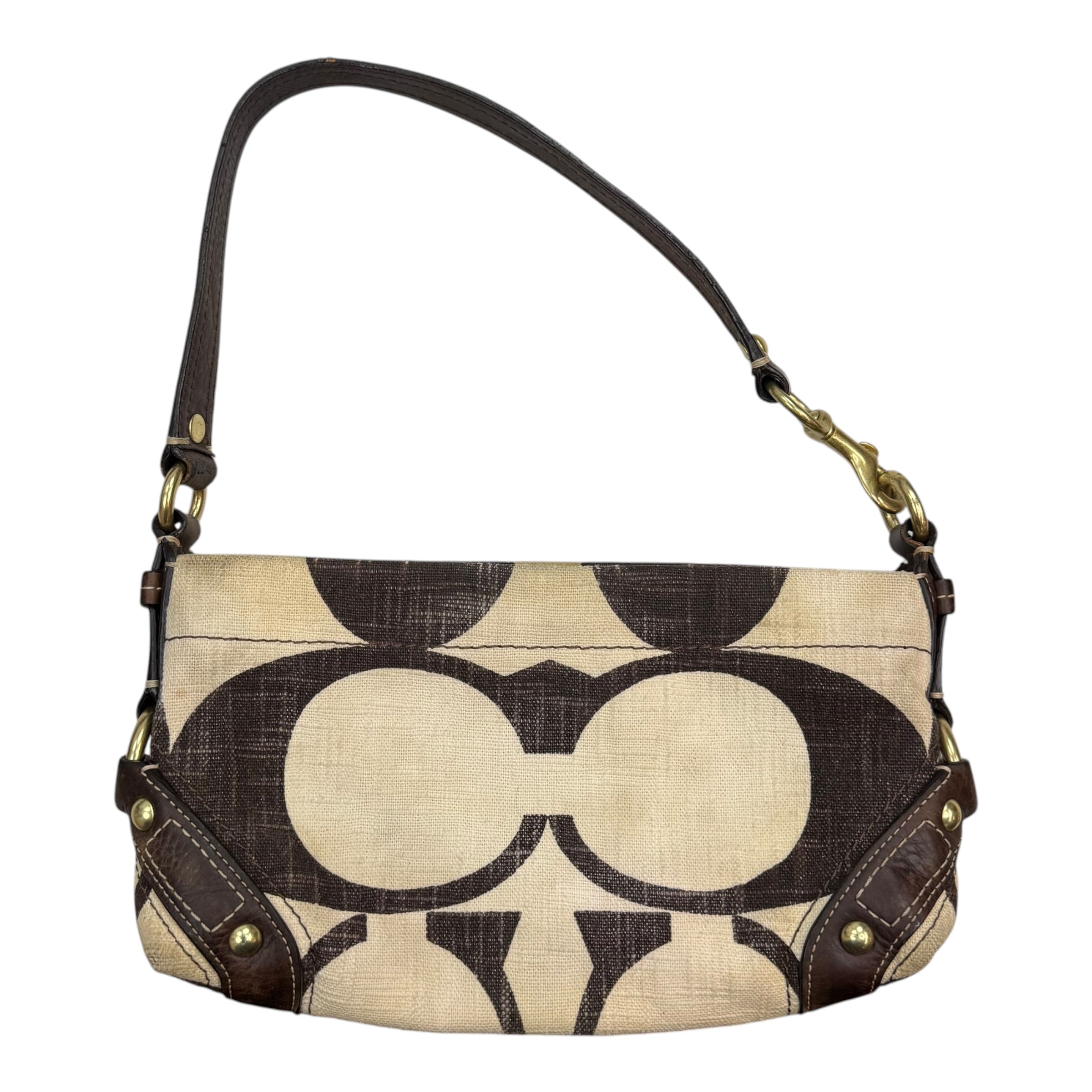 (W) Vintage Y2K Coach Mini Carly Shoulder Bag Tan/Brown
