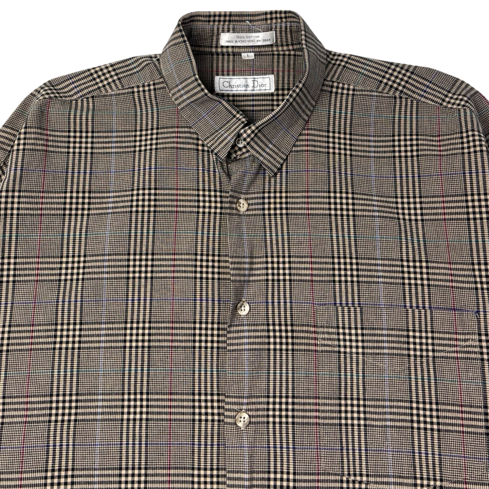 Vintage Christian Dior Plaid Brown Button-Up Shirt