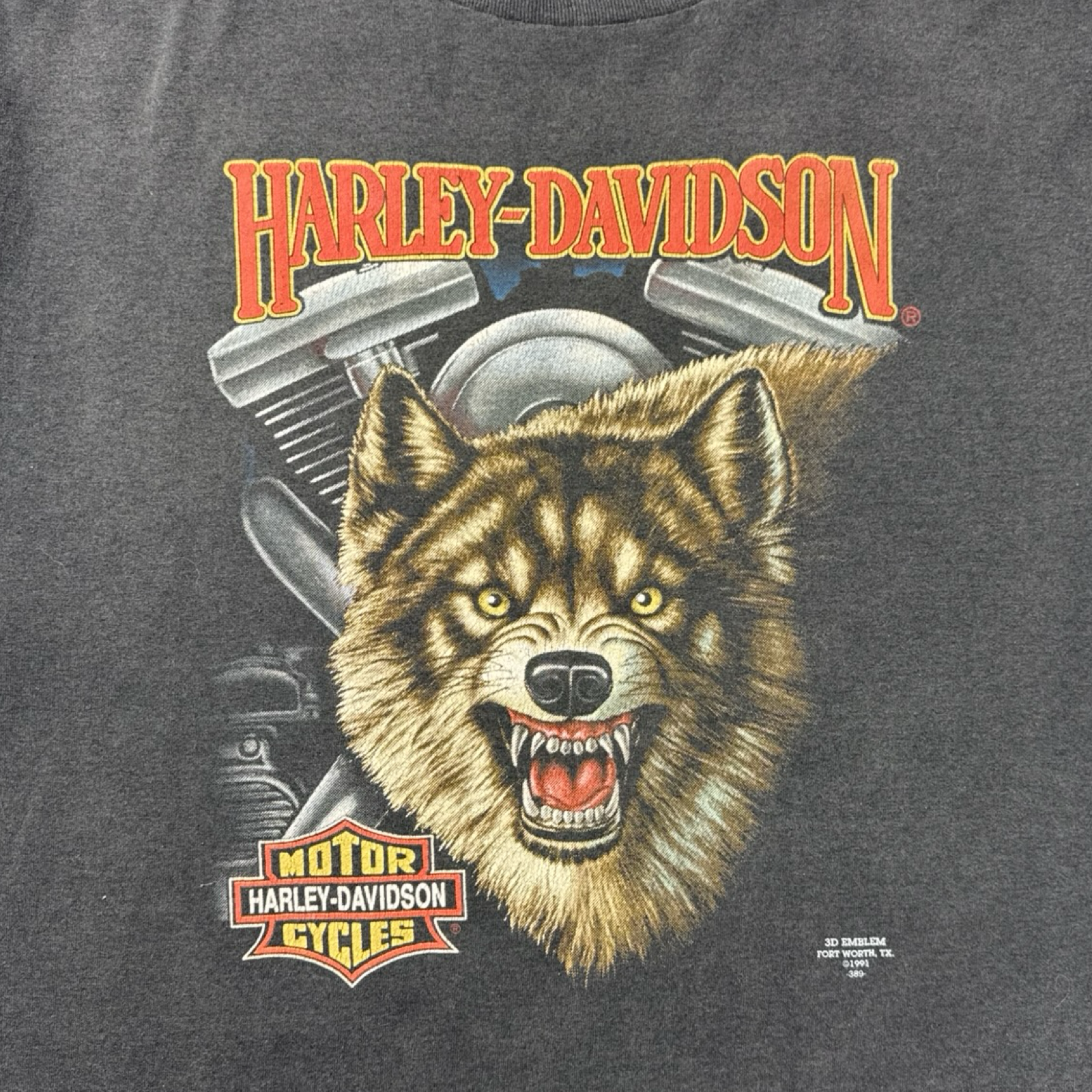1991 Harley Davidson 3D Emblem Wolf T-Shirt