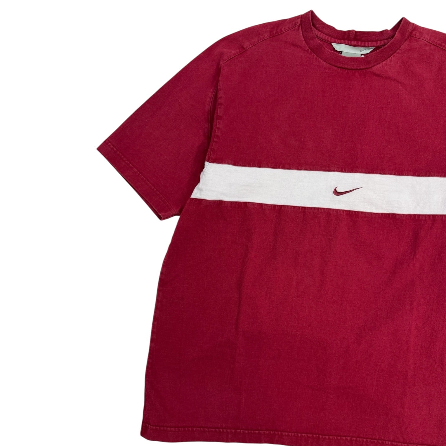Vintage Nike Centre Swoosh Stripe T-Shirt Red/White