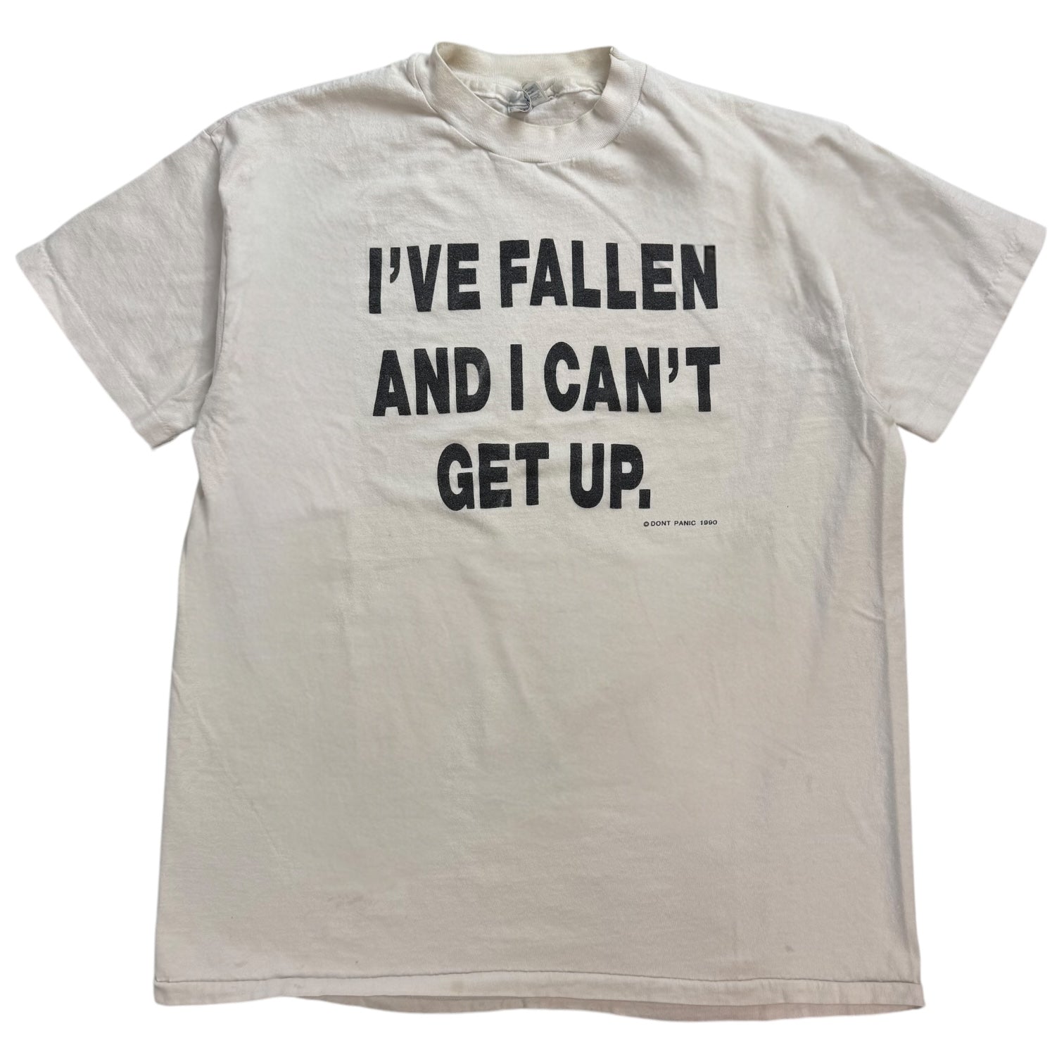 1990 Don’t Panic ‘I’ve Fallen And I Can’t Get Up’ Tee White