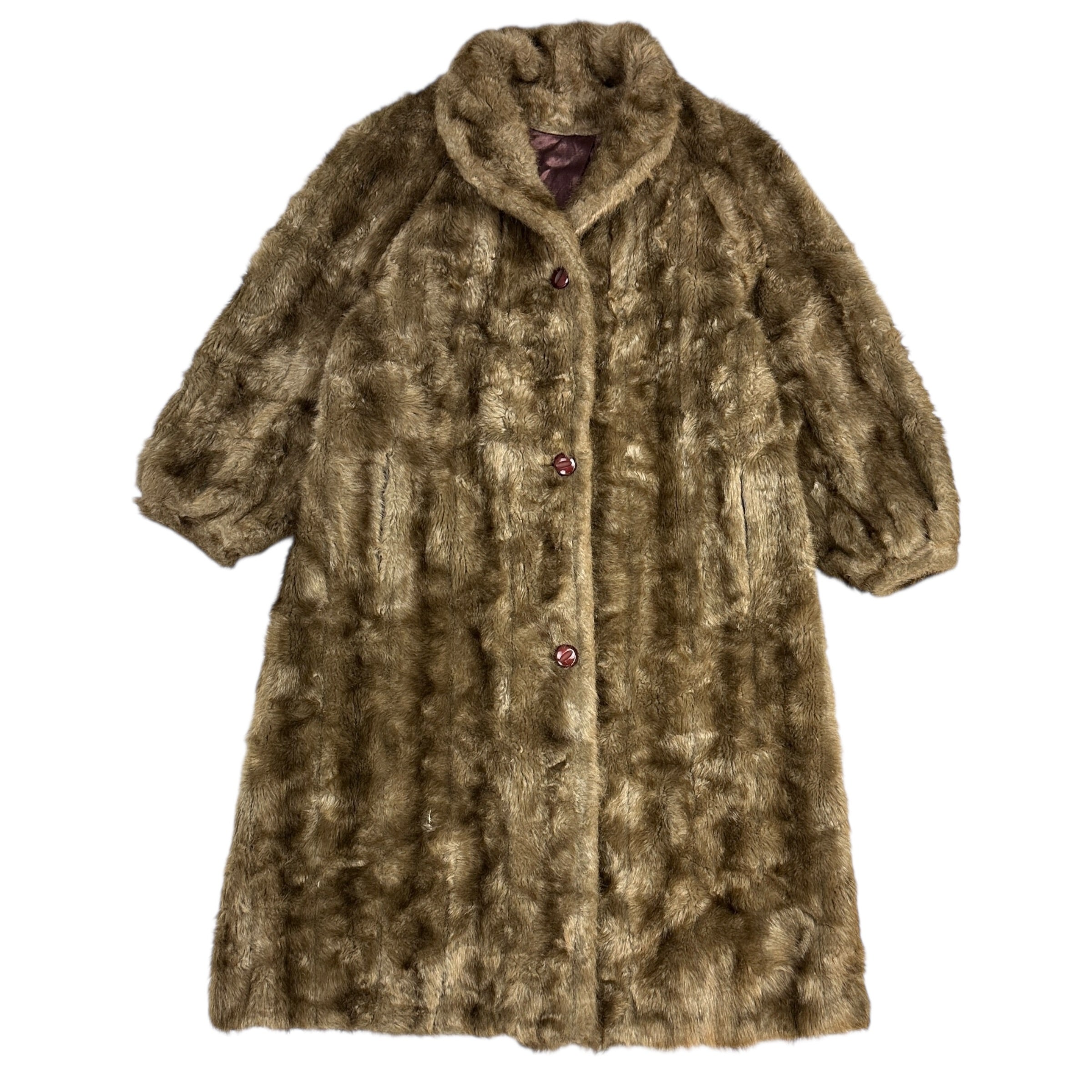 (W) Tradition Sears Faux Fur Teddy Coat Light Brown