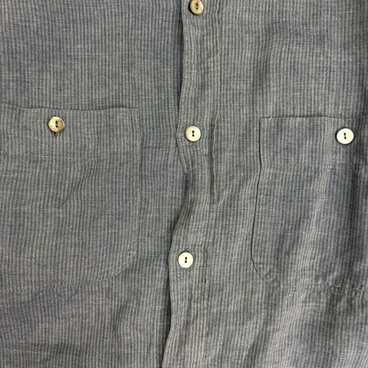 Stoffa Stripe Linen Work Shirt Slate Blue