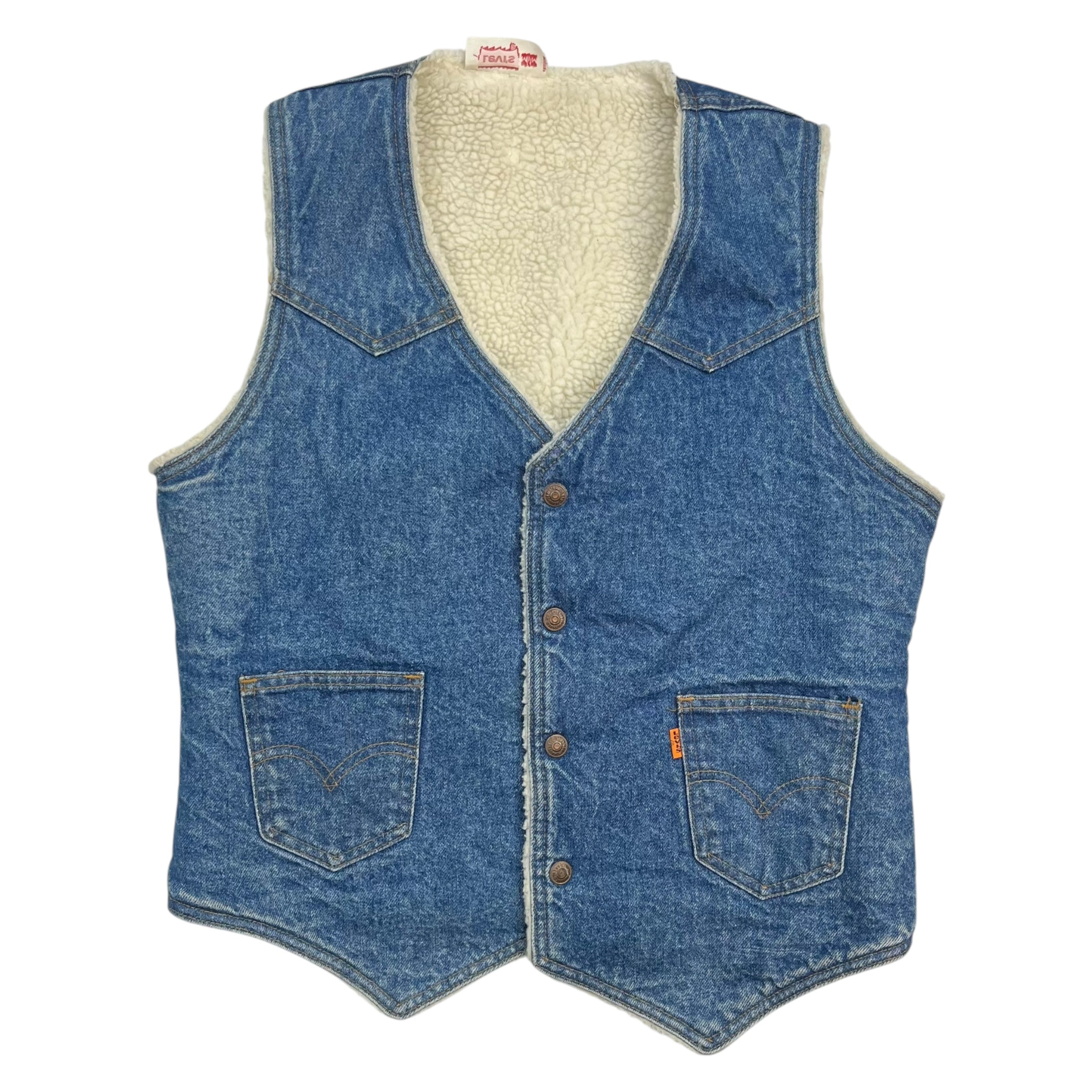 Vintage Levi’s Sherpa Lined Denim Vest Medium Wash Blue