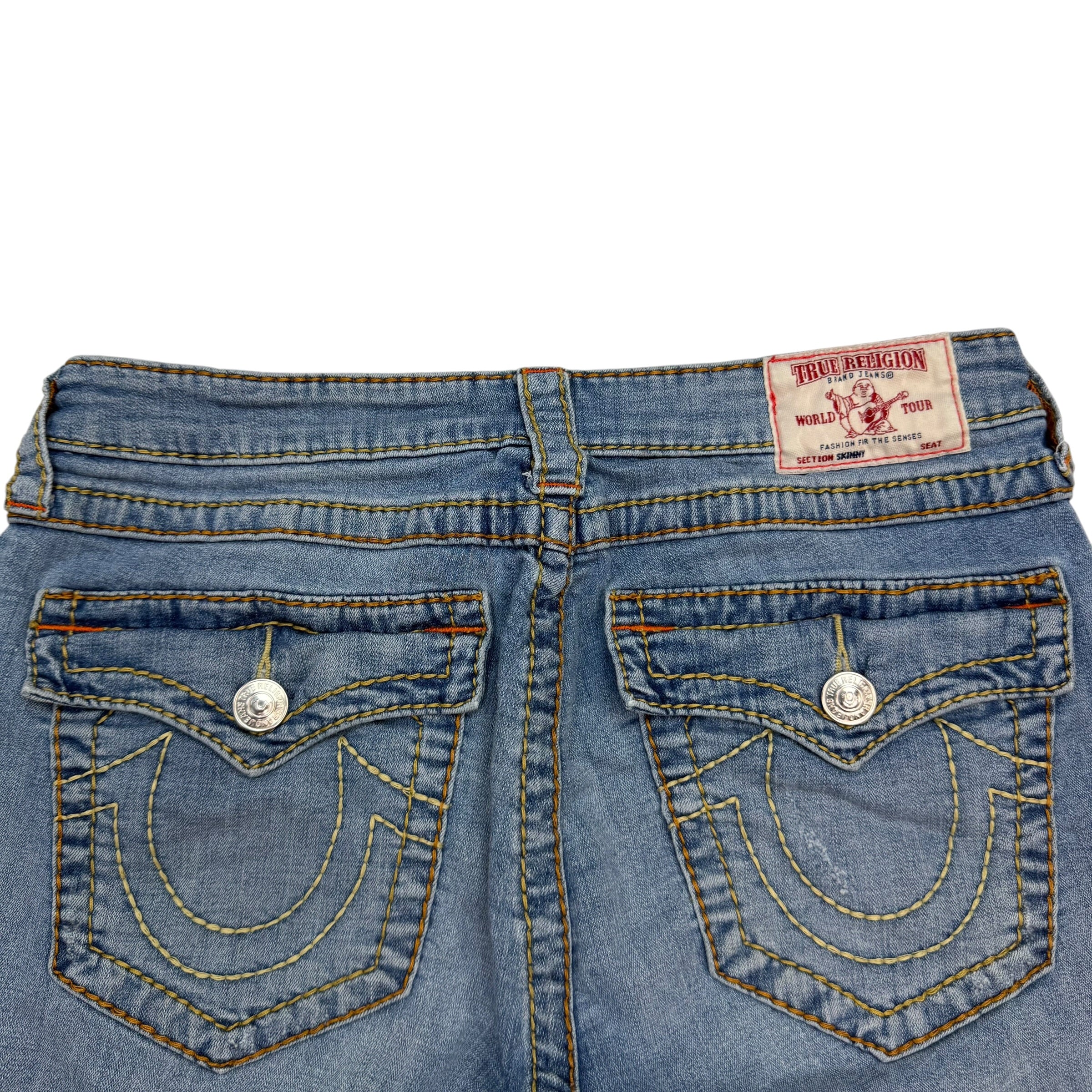 (W) Vintage True Religion Distressed Denim Shorts Blue