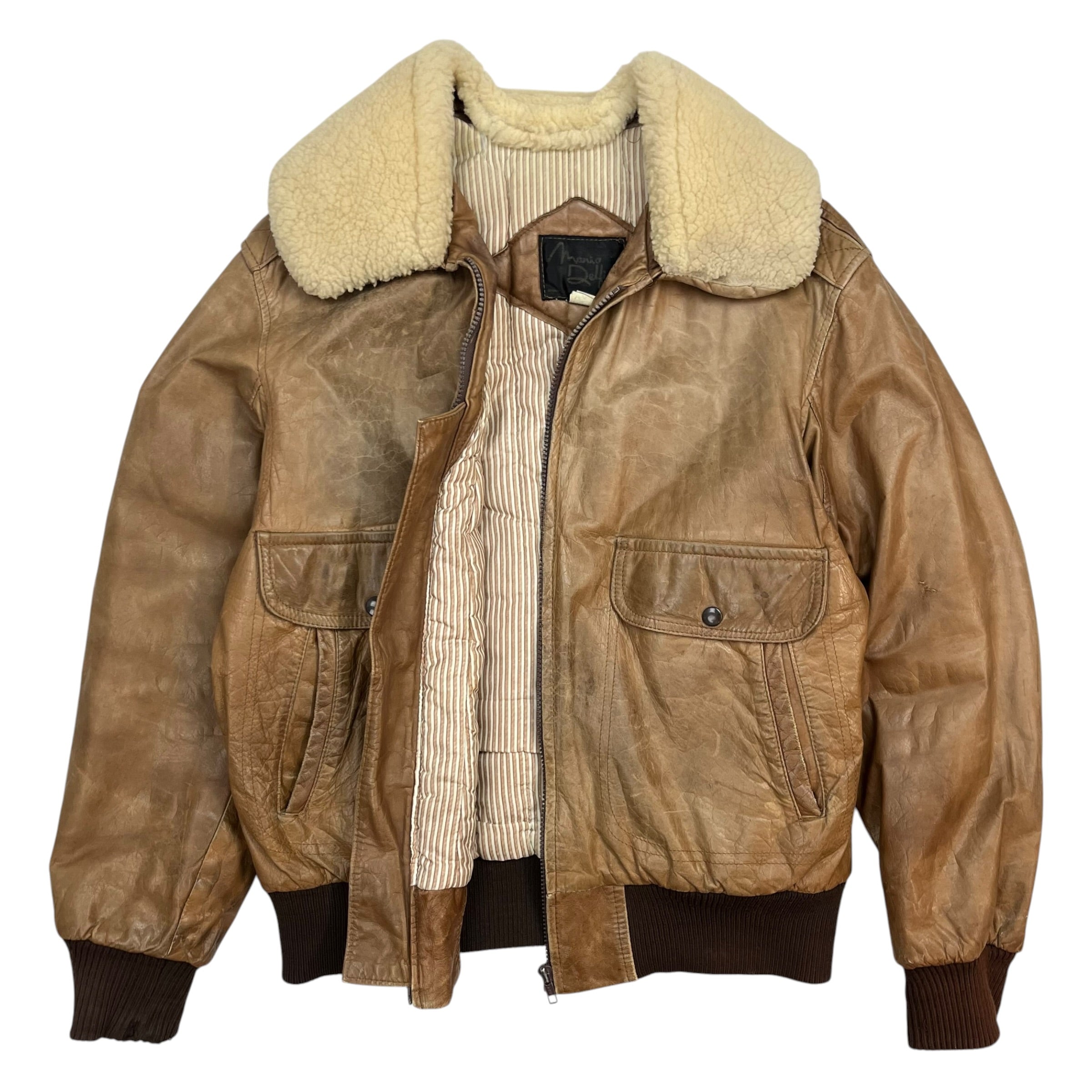 Vintage Aviator Shearling Leather Bomber Jacket Tan