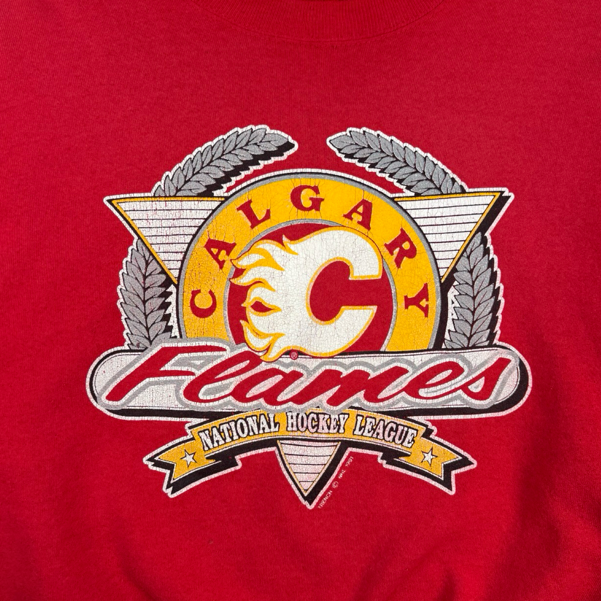 1991 Calgary Flames NHL Crewneck Faded Red