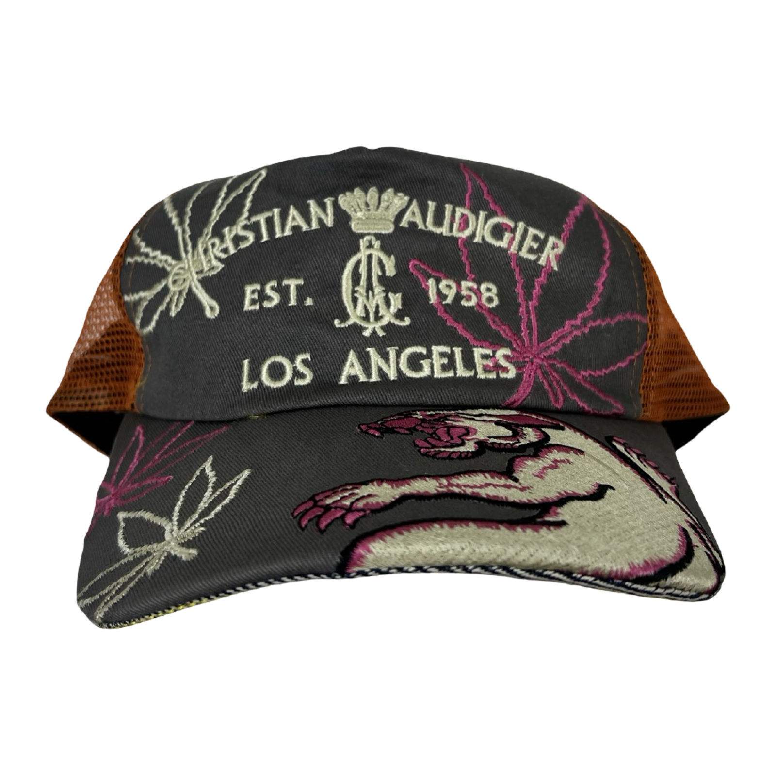 Y2K Christian Audigier Embroidered Panther Trucker Hat