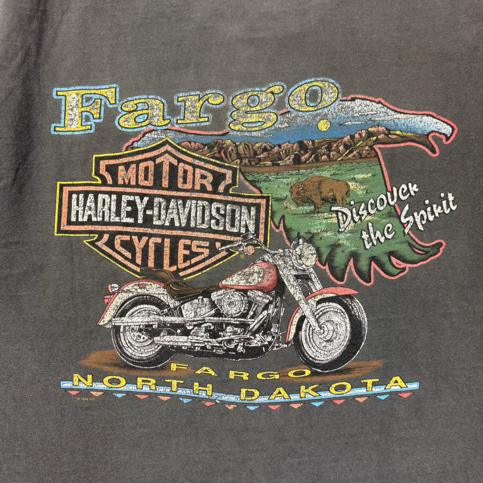 1998 Harley Davidson Fargo North Dakota T-Shirt Faded Black