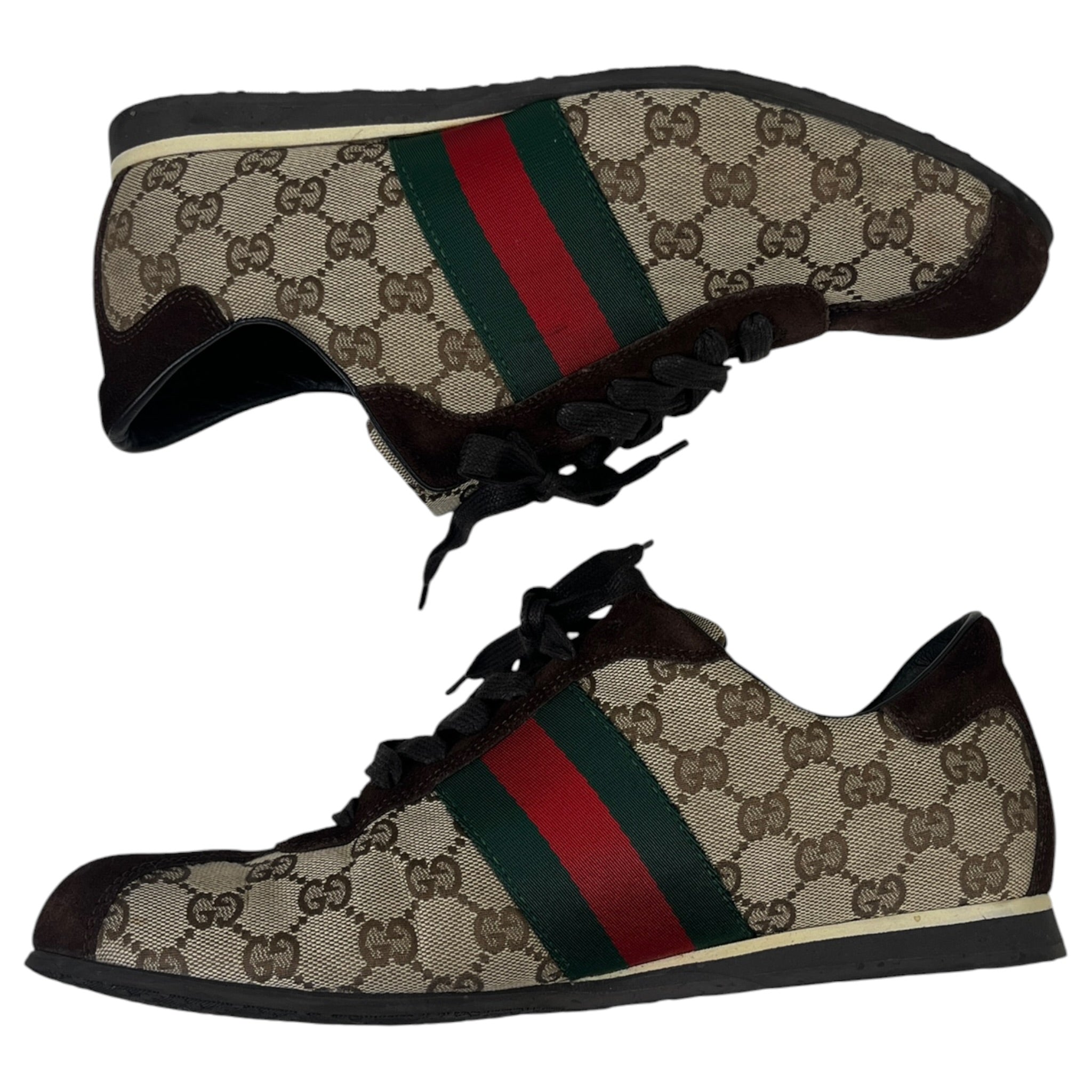 Gucci GG Canvas and Suede Classic Web Low-Top Sneakers (Used)