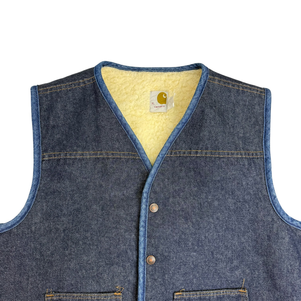 1980's Carhartt Denim Sherpa Lined Vest Dark Wash