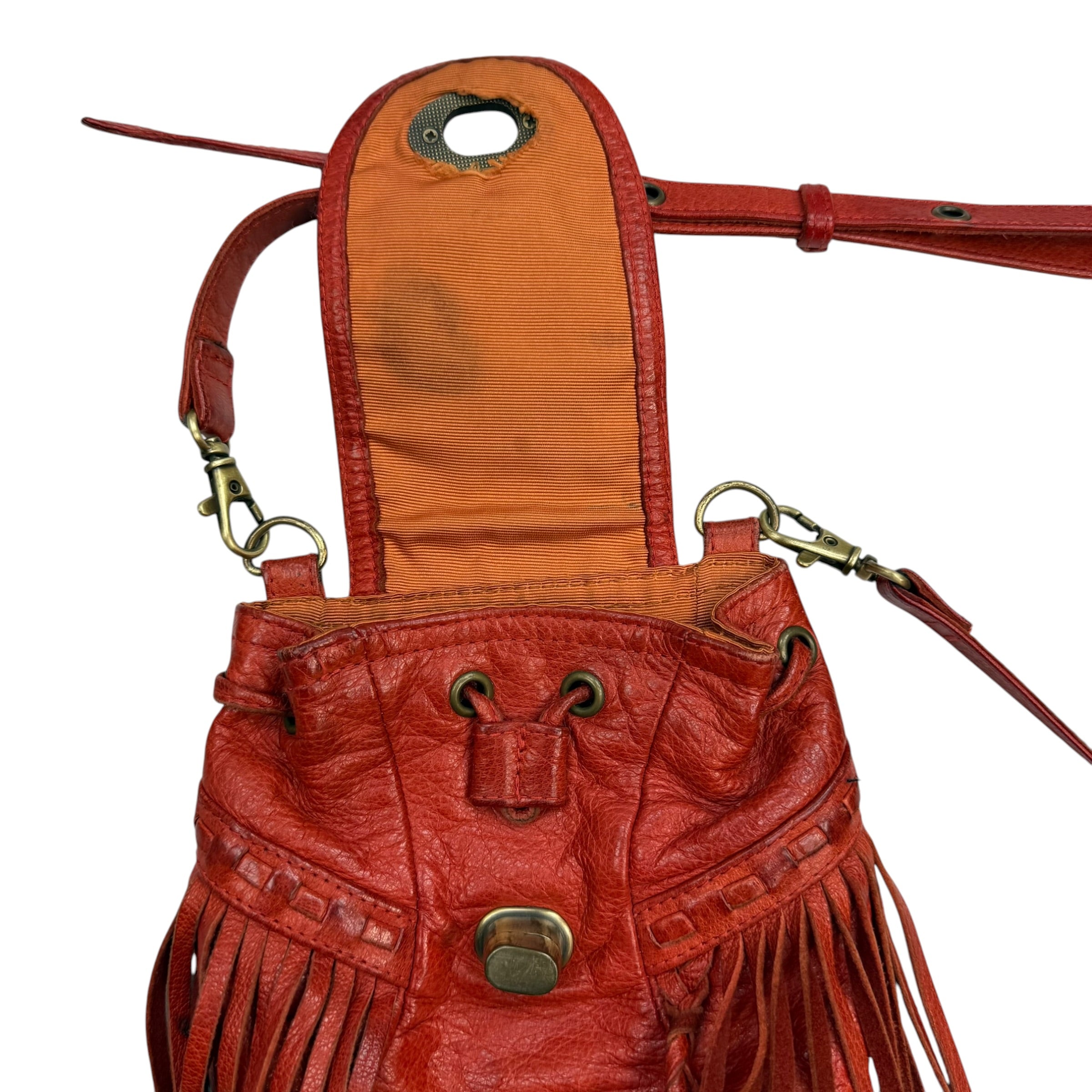 (W) Vintage Meissi Bohemian Style Cross Body Fringe Bag Orange
