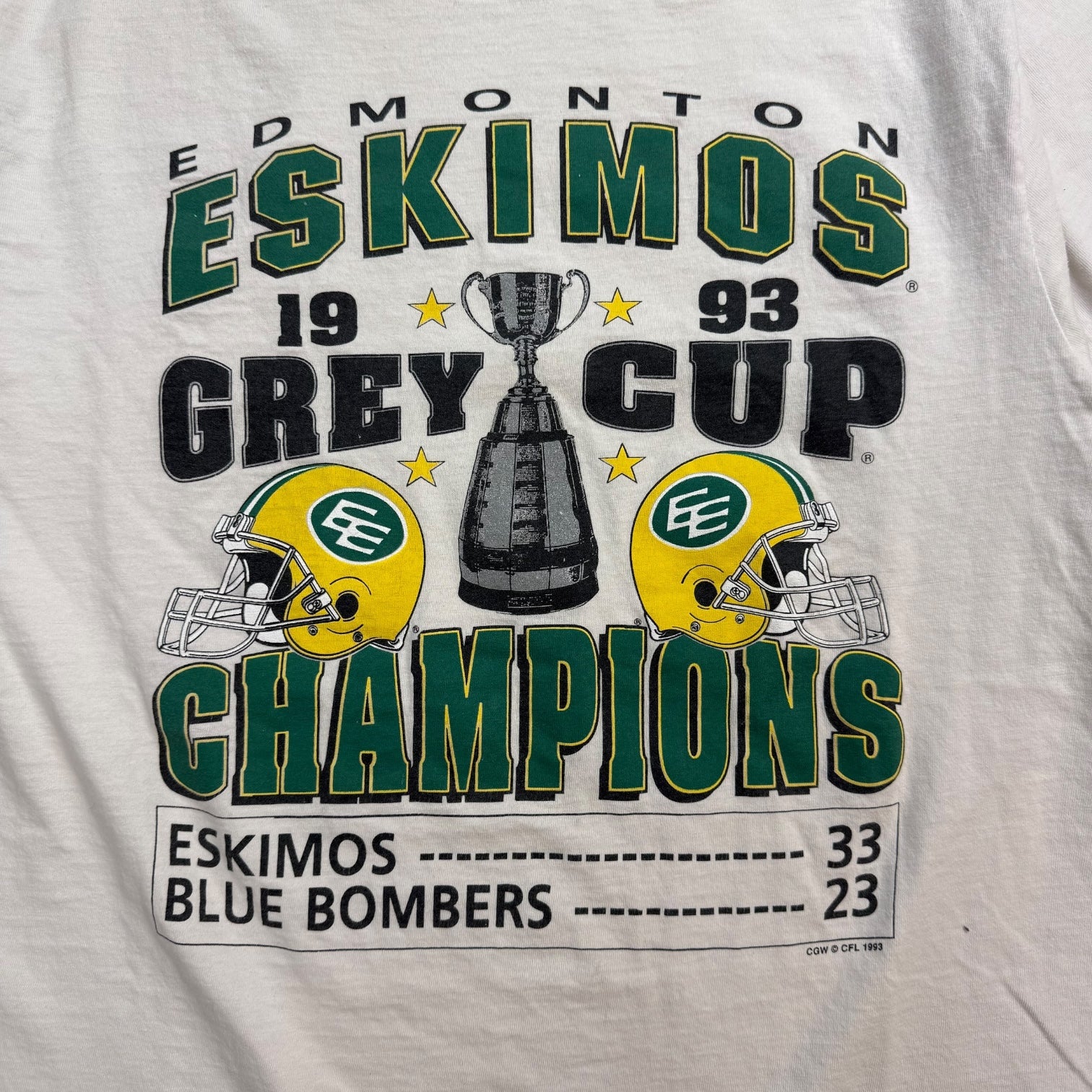 1993 Edmonton Eskimos Grey Cup Champion Tee White