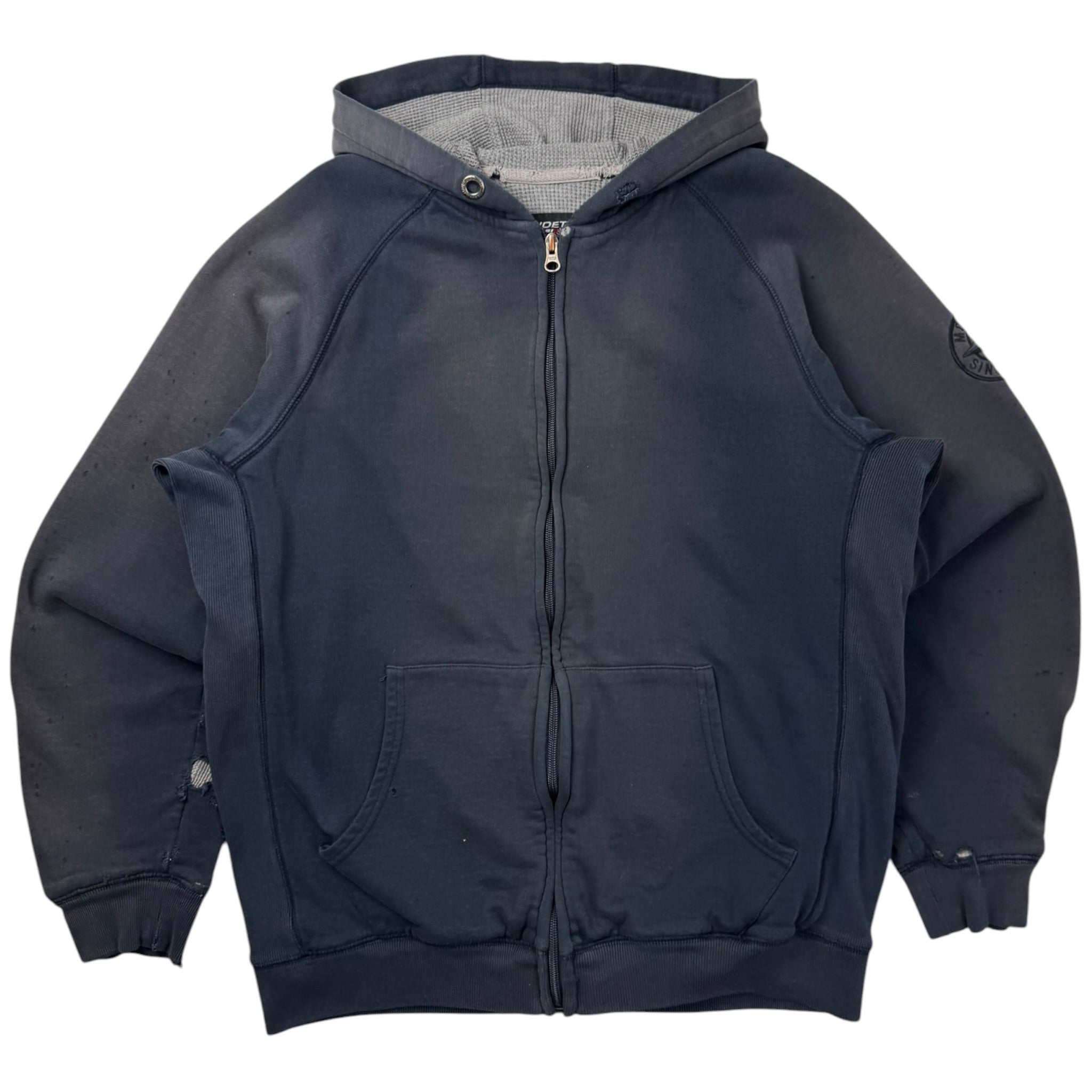 Vintage Distressed Mondetta Waffle Lined Zip Hoodie Faded Navy
