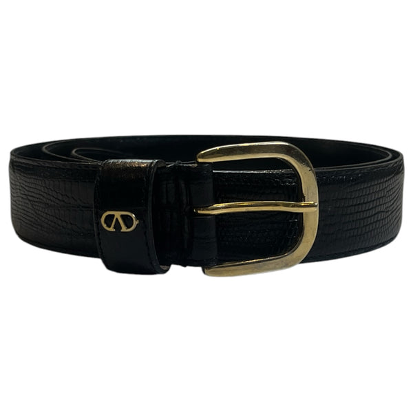 Valentino Garavani Black Lizard-Embossed Leather VLogo Accent Belt
