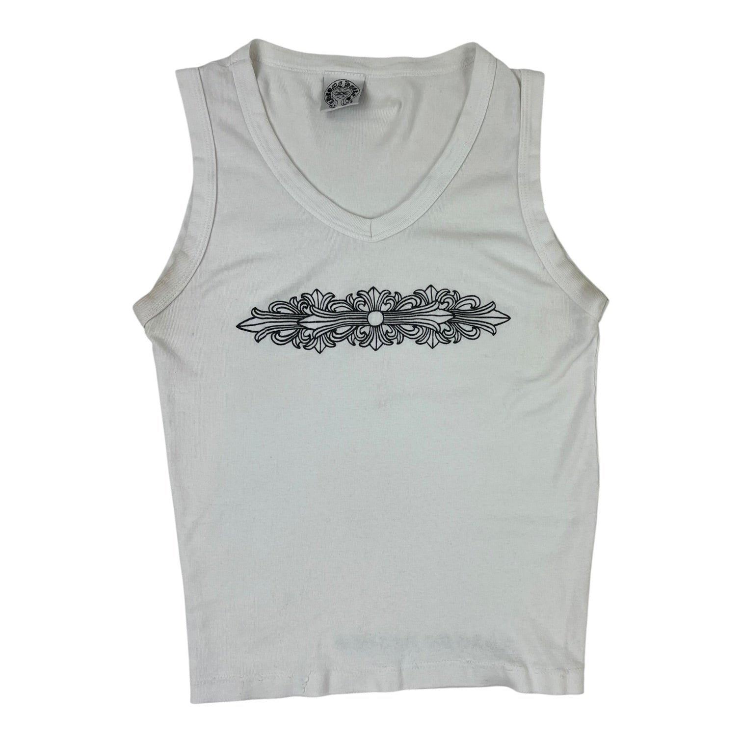 (W) Chrome Hearts Floral Cross V-Neck Tank Top White