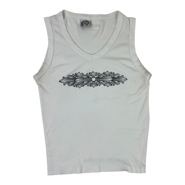 (W) Chrome Hearts Floral Cross V-Neck Tank Top White