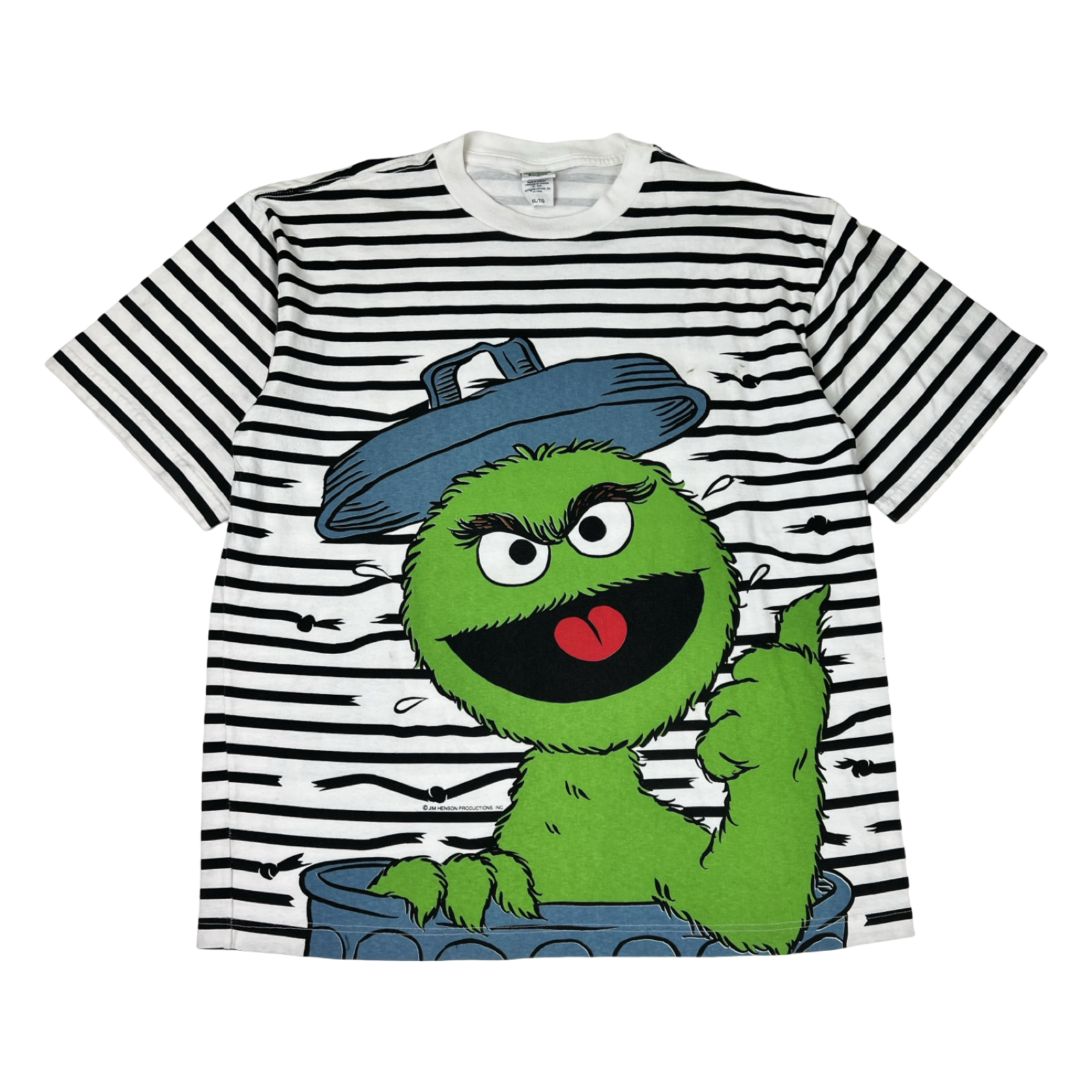 Vintage Jim Henson Productions Oscar the Grouch Striped Graphic T-Shirt