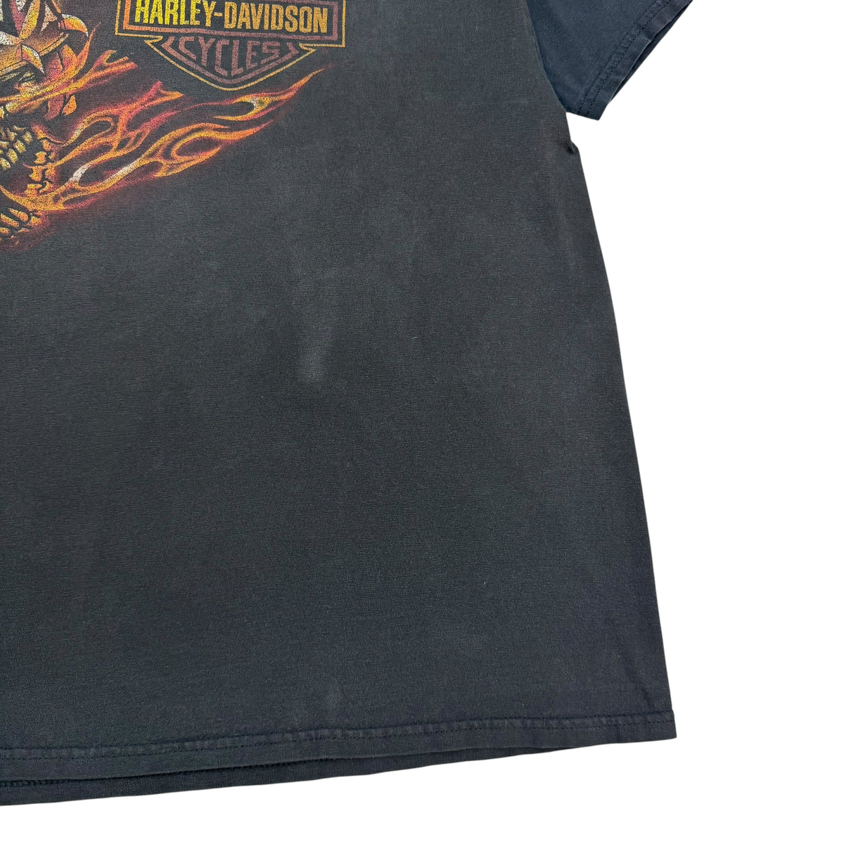 Vintage Harley Davidson Edge Flaming Skull Contrast Sleeve Tee Black