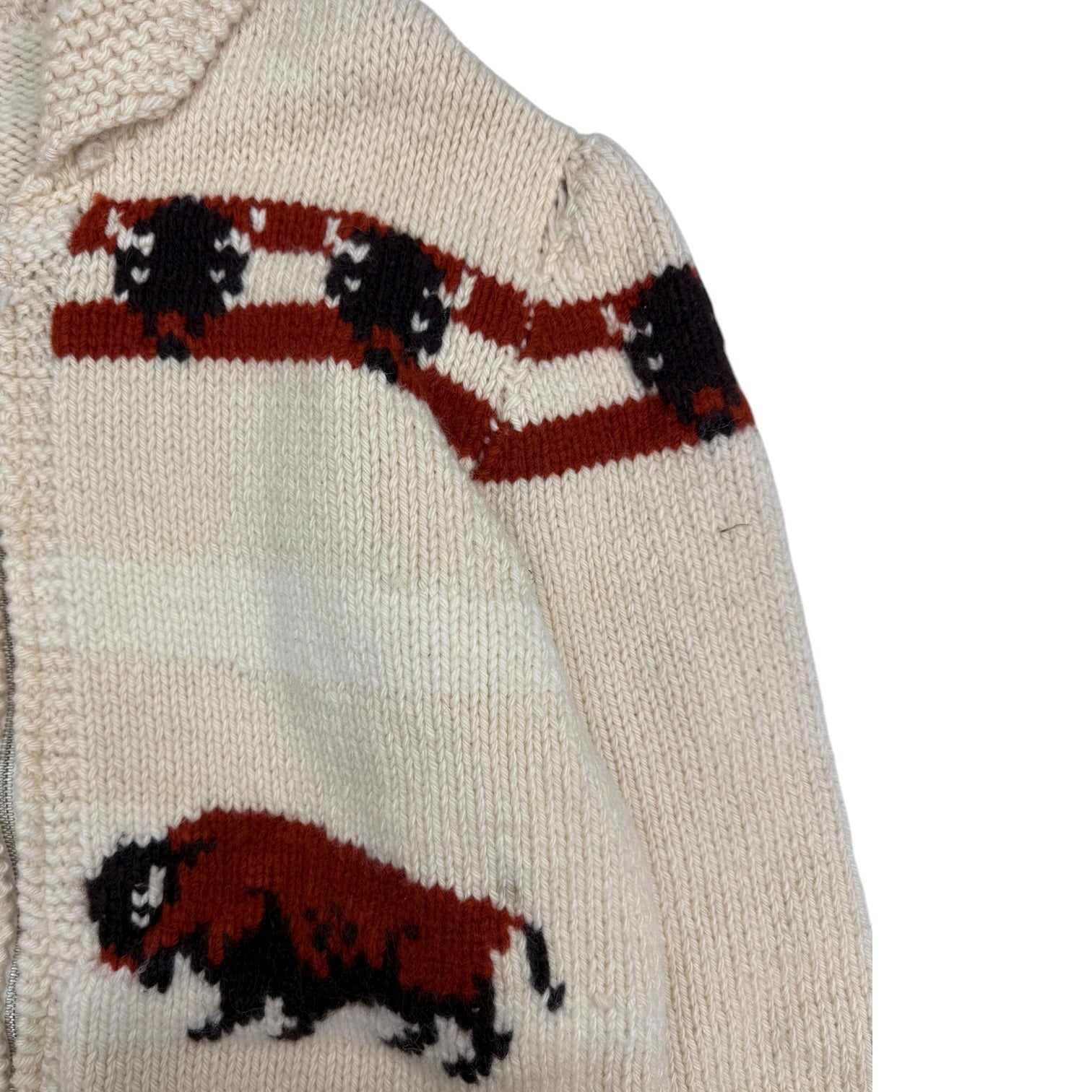 Vintage Cowichan Bison Knit Zip Up Sweater Cream