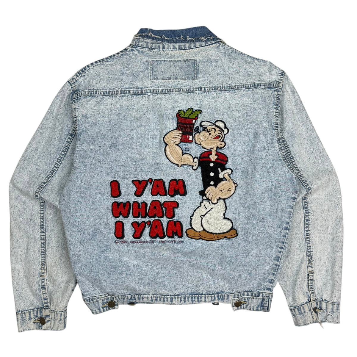 Vintage Popeye Spinach “I Yam What I Yam” Light Denim Jacket Blue
