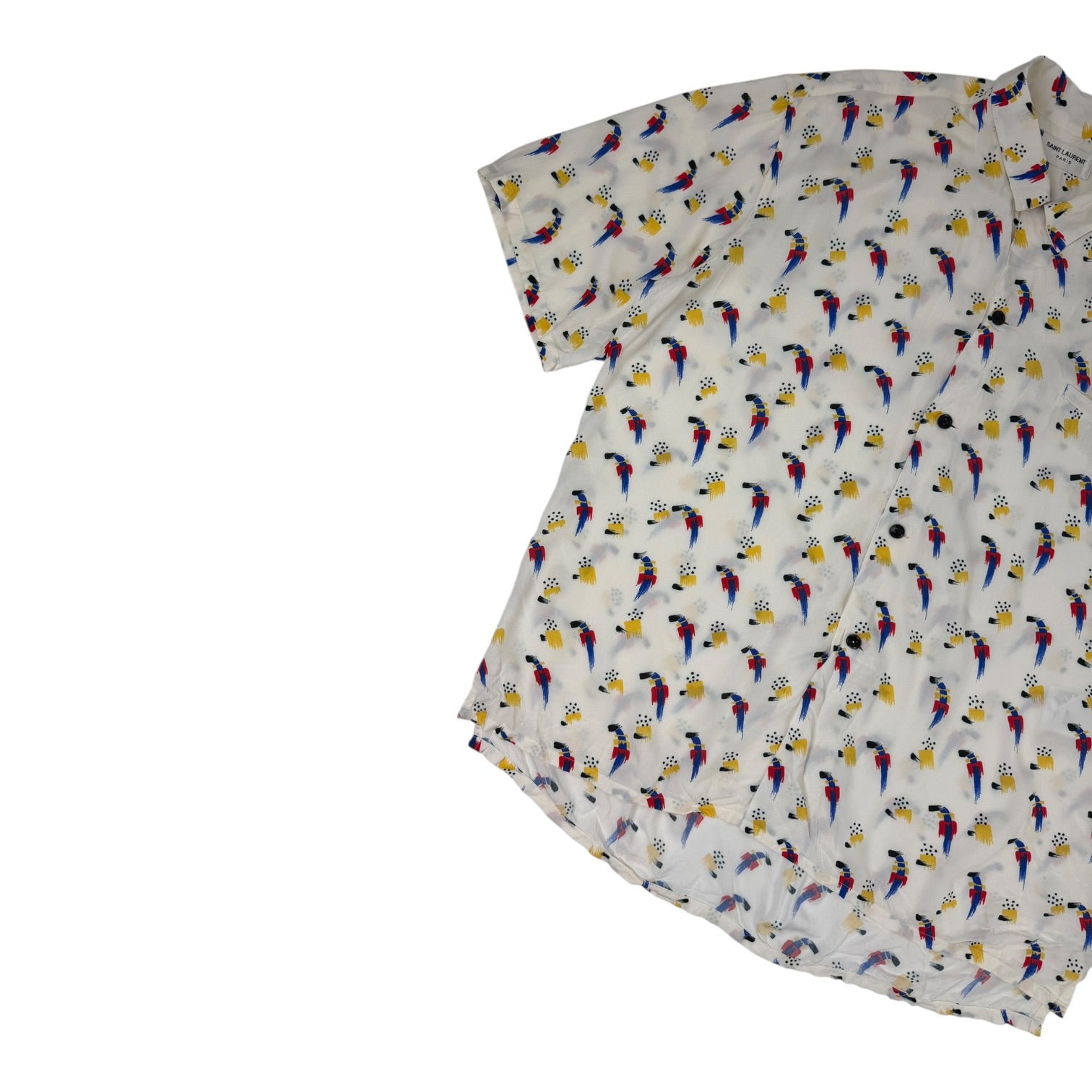 Saint Laurent Abstract Button-Up Short-Sleeve Shirt White