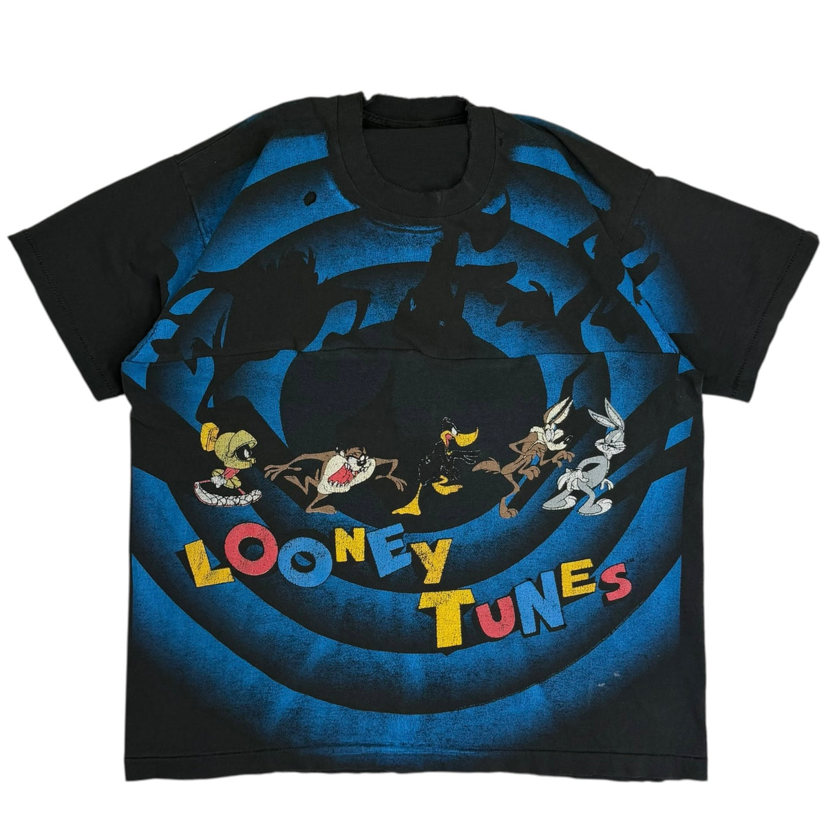 1992 Looney Tunes All Over Print Distressed Tee Faded Black/Blue