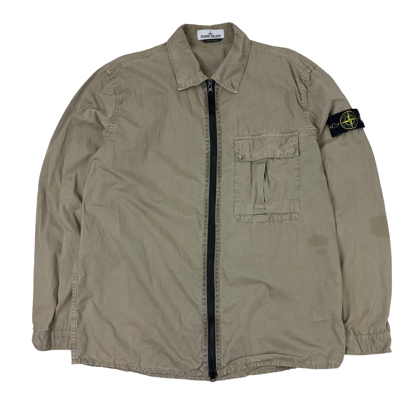 Stone Island Pocket Washed Zipper Jacket Olive