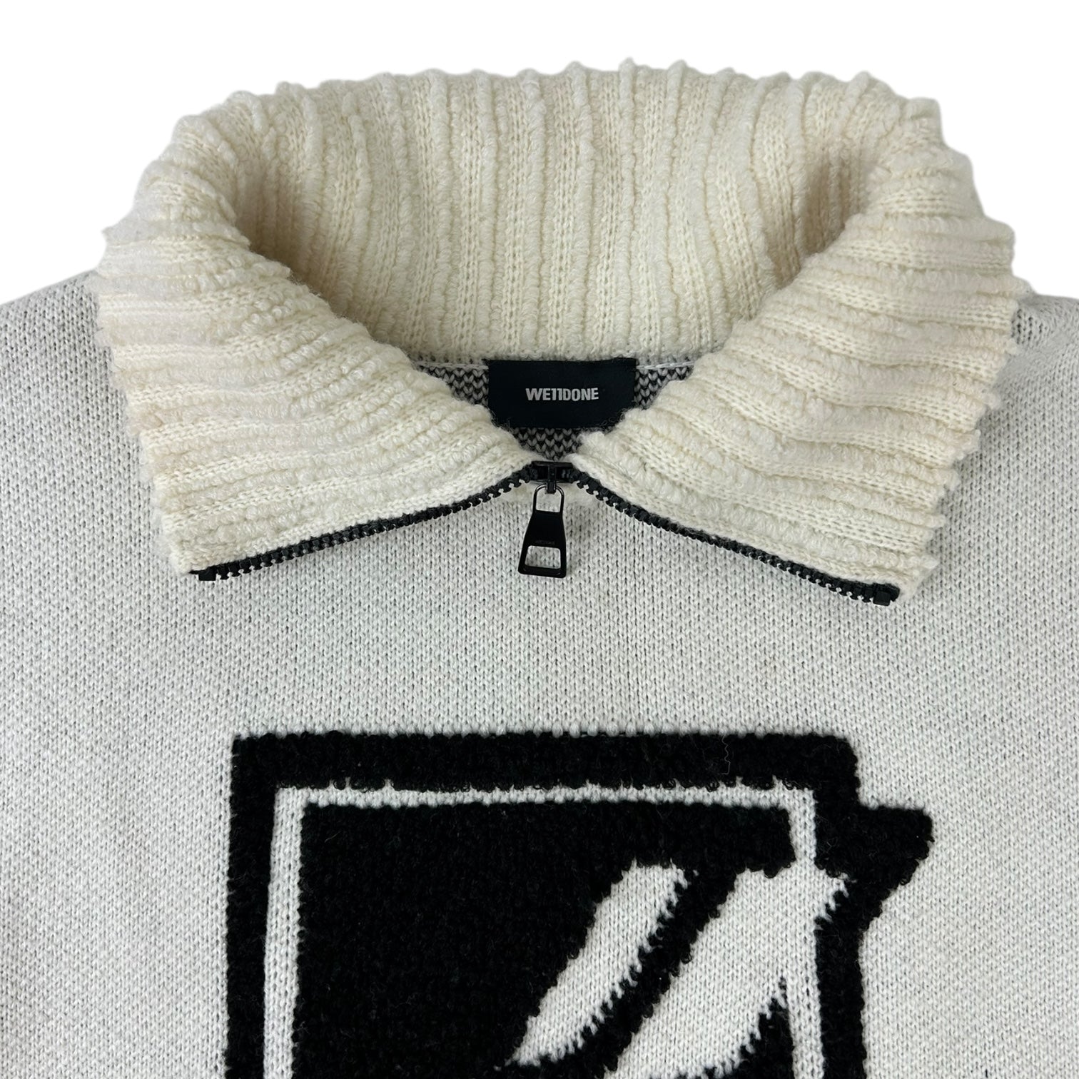 We11done Square Logo Pile Knit Jumper White