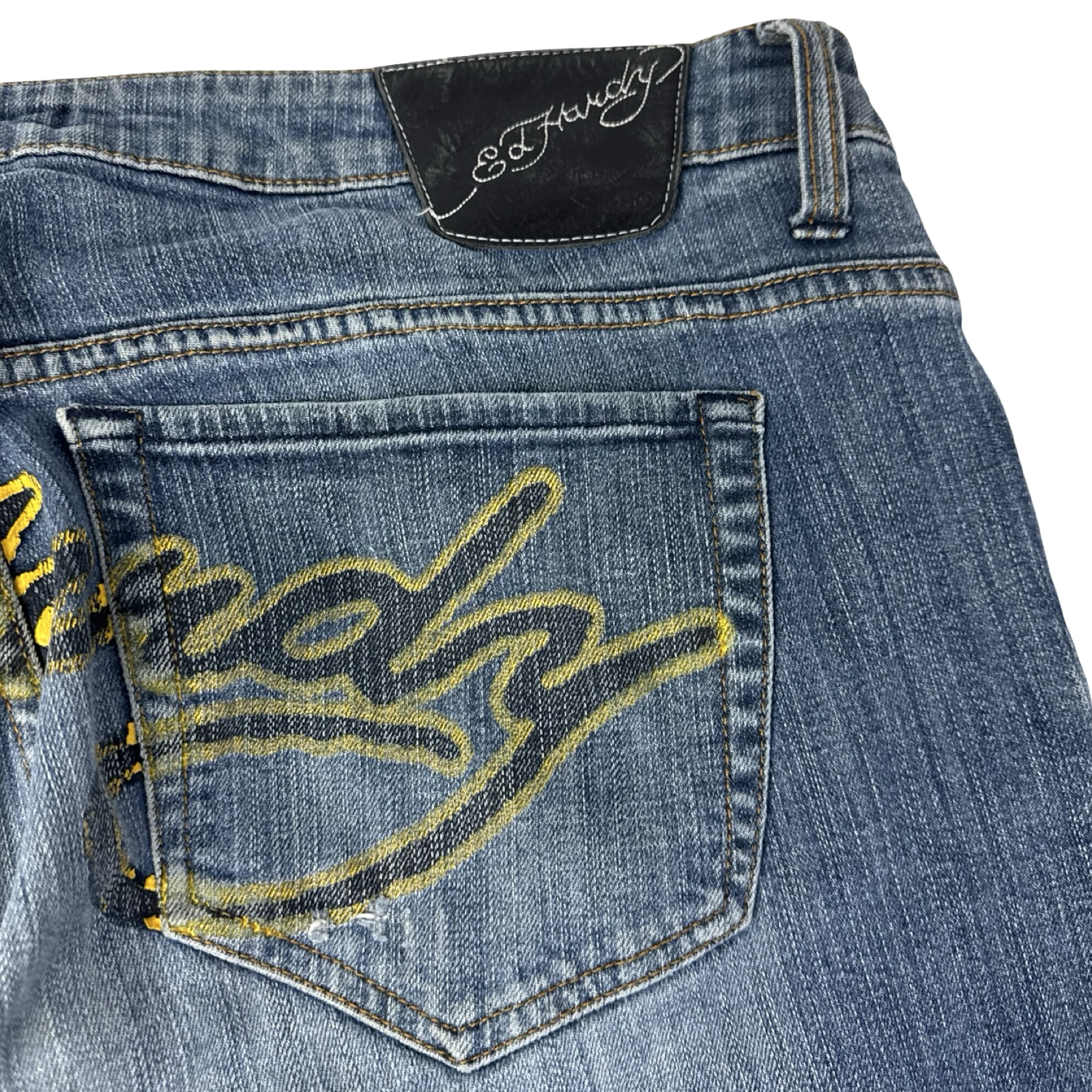 Vintage Ed Hardy Embellished Denim Bottoms Blue Wash