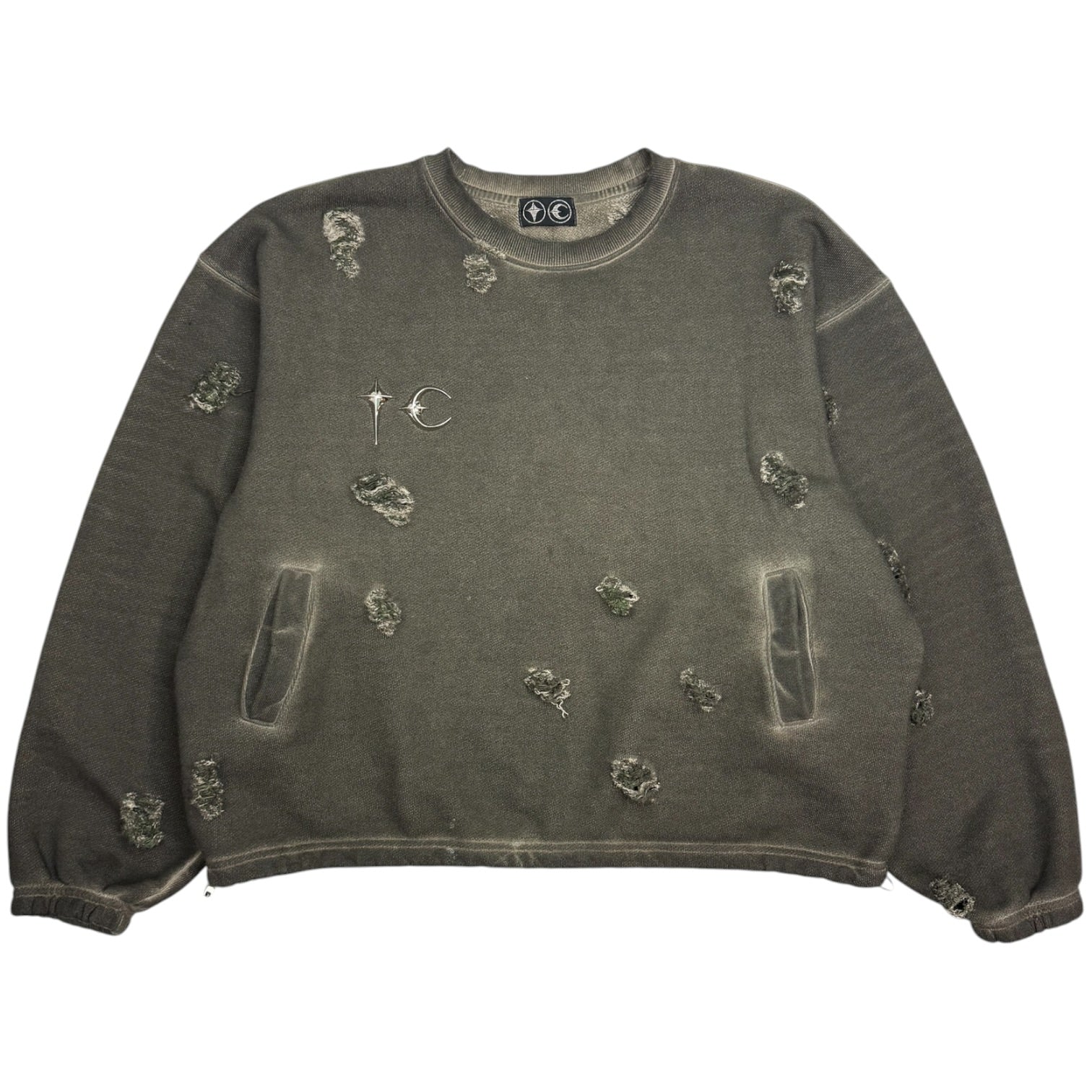 Thug Club War Victim Distressed Crewneck Khaki