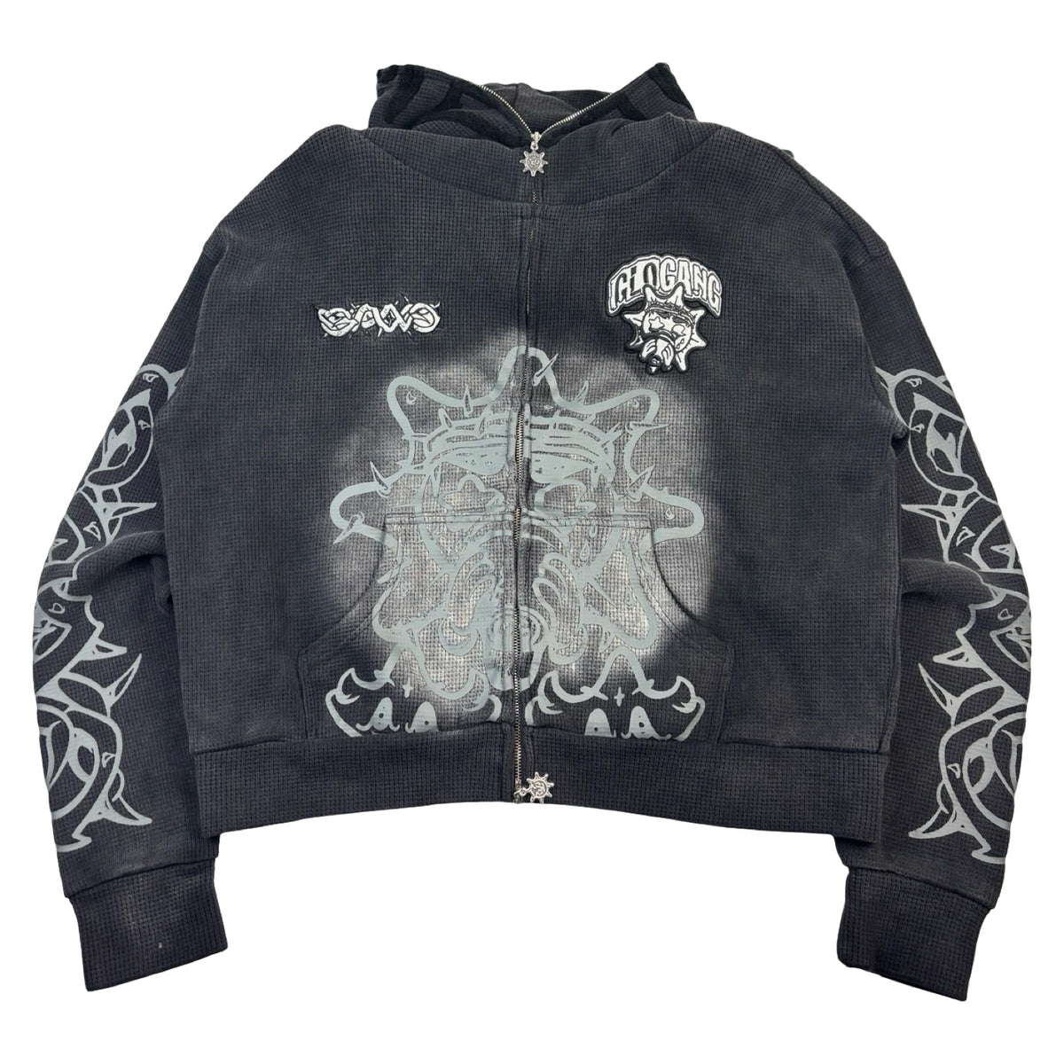Glo Gang Glory Zip Up Hoodie Faded Black