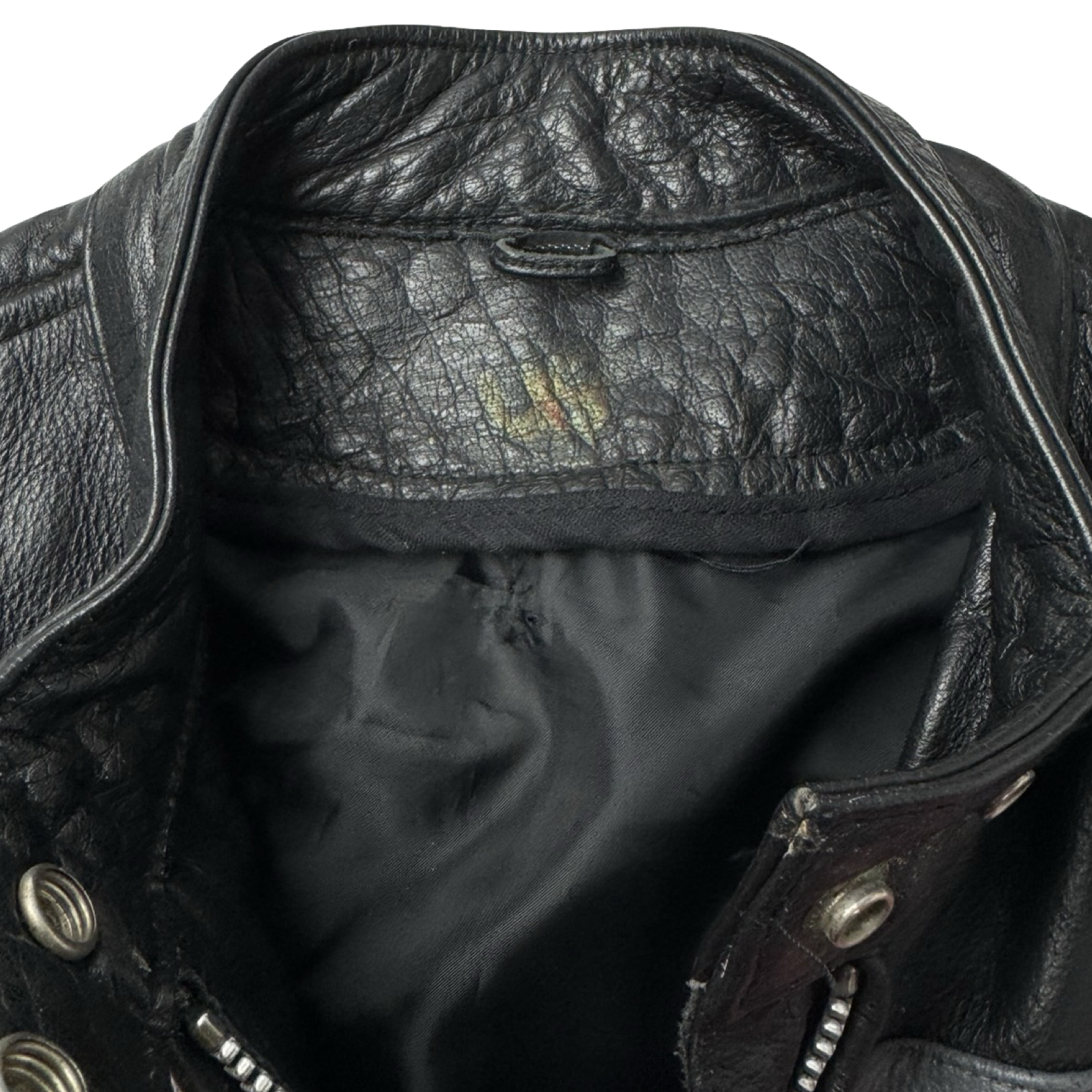 (W) Vintage Striped Pink Black Leather Biker Jacket