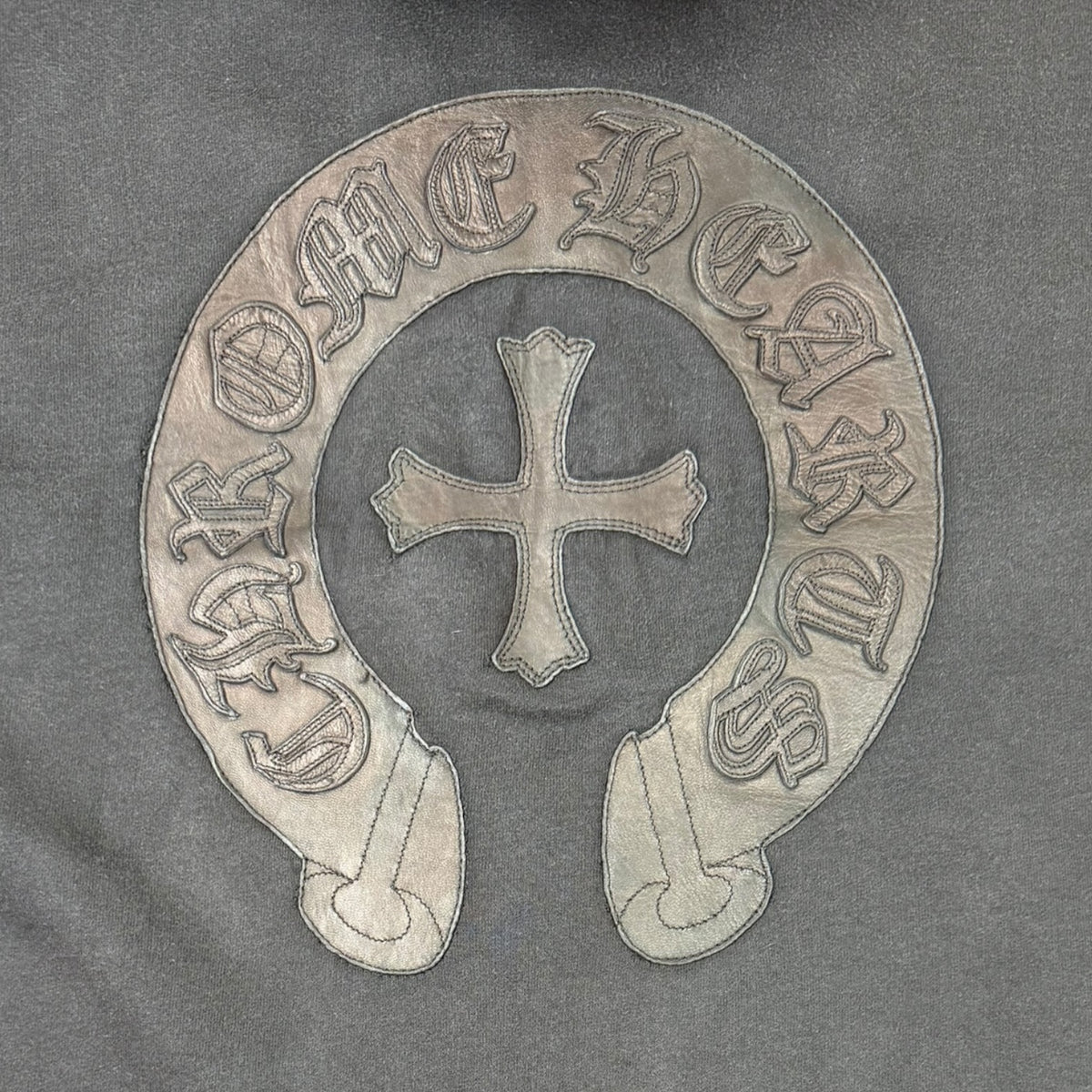 Vintage Chrome Hearts Leather Horseshoe Logo Patch Zip Up Hoodie