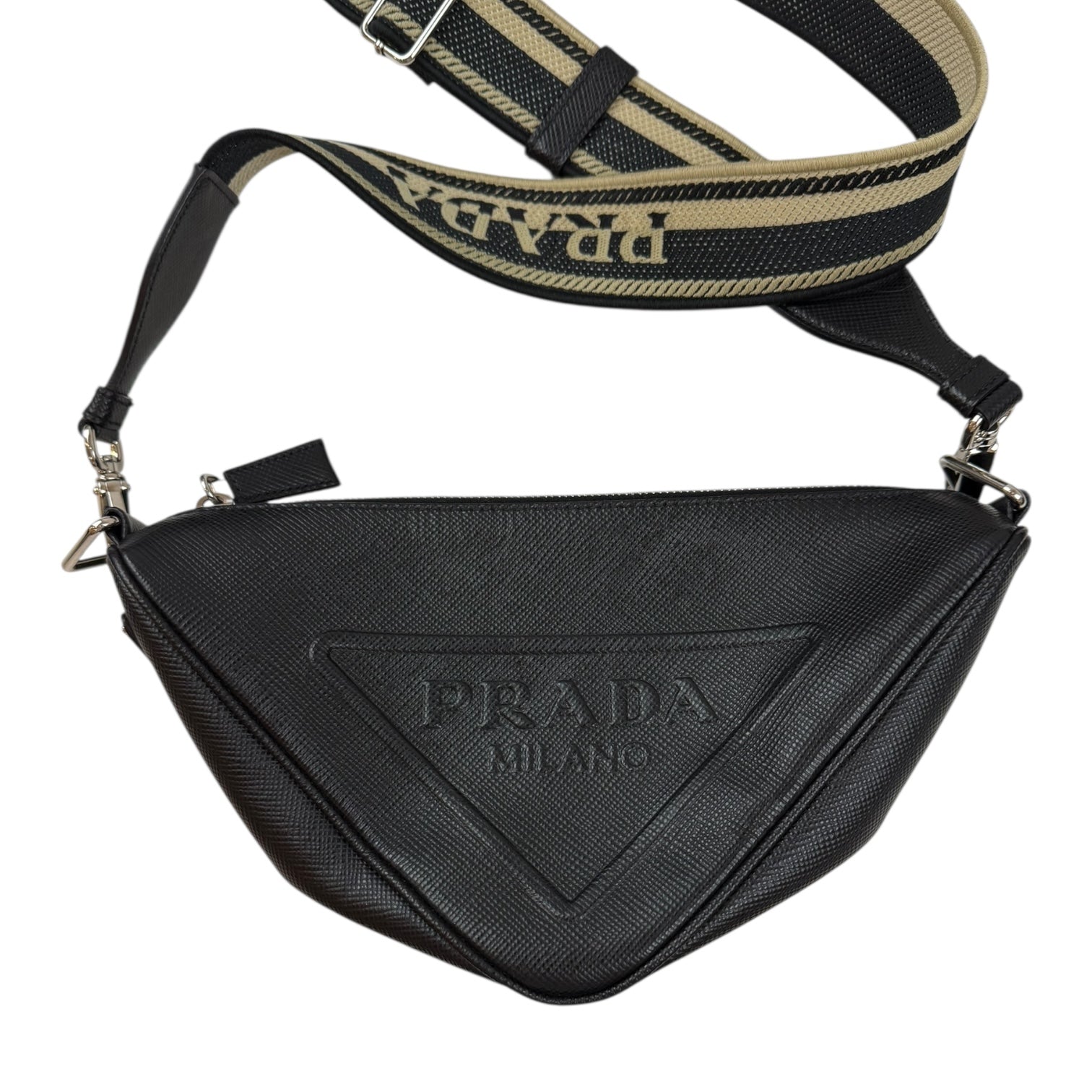 Prada Saffiano Triangle Leather Crossbody Bag Black