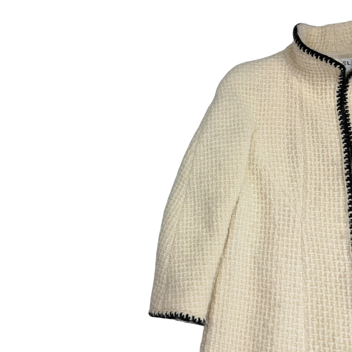 (W) Fall 2000 Chanel Wool Blanket Stitched Zip Up Coat Cream
