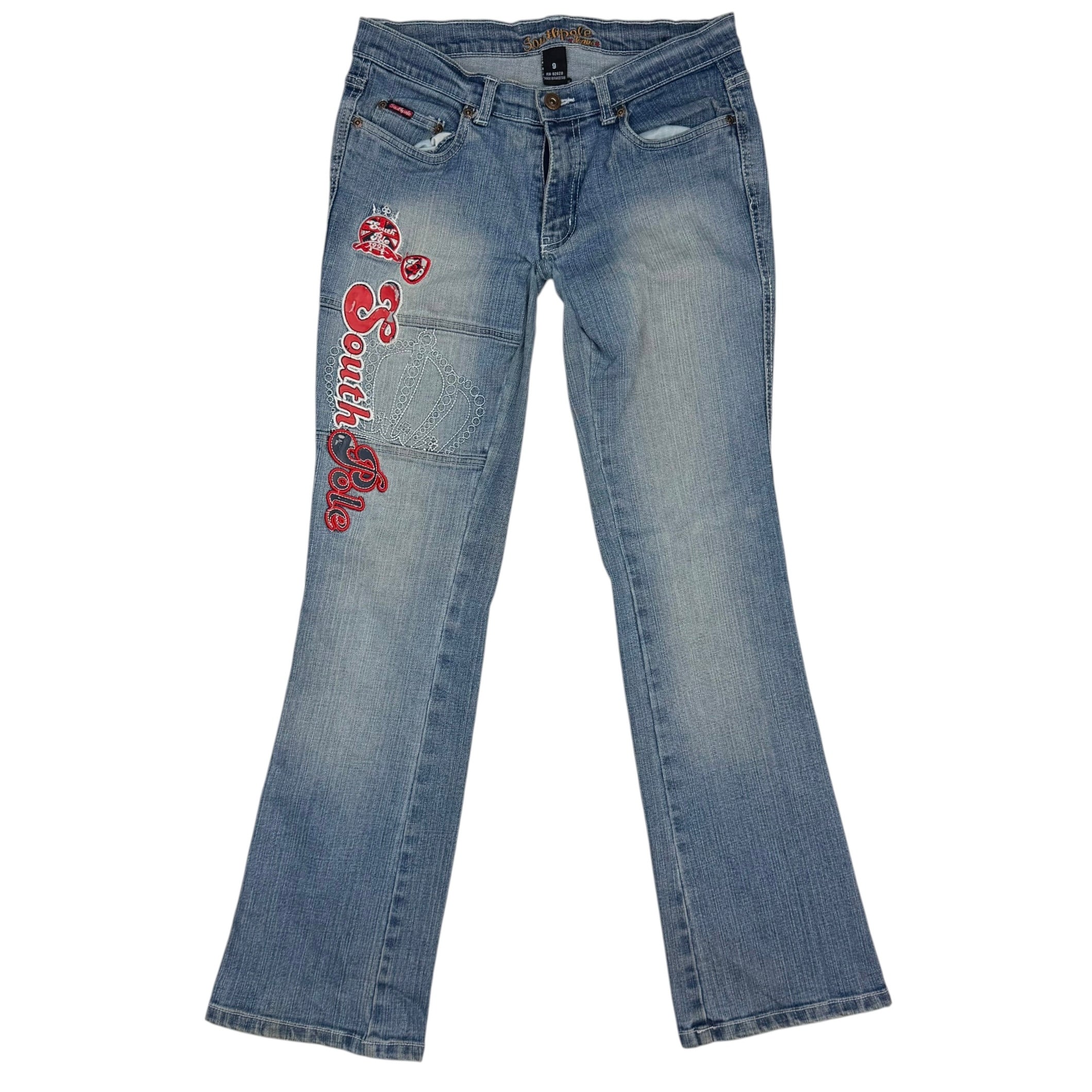 (W) Vintage Southpole Embroidered Flared Jeans Blue