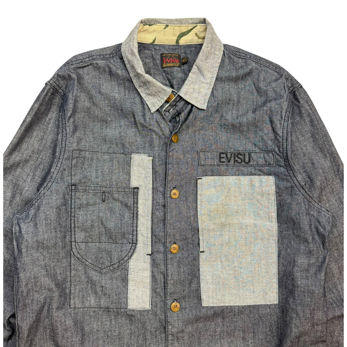Evisu Denim Utility Button Up Shirt Dark Wash