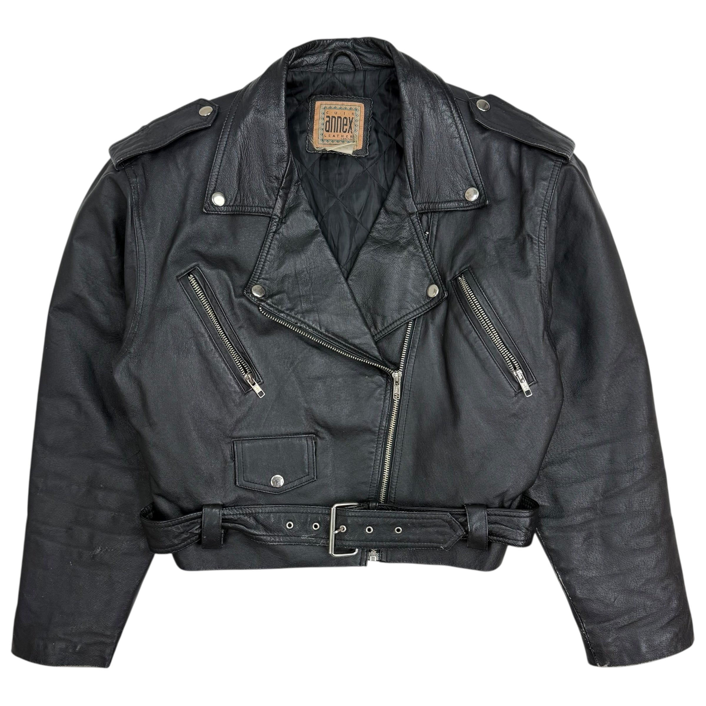 Vintage Annex Cropped Leather Moto Jacket Black