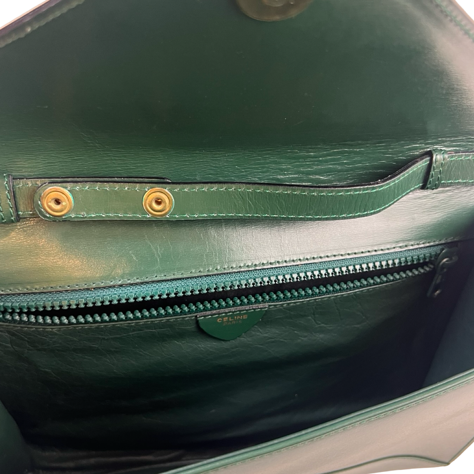Vintage Celine Leather Envelope Shoulder Bag Green
