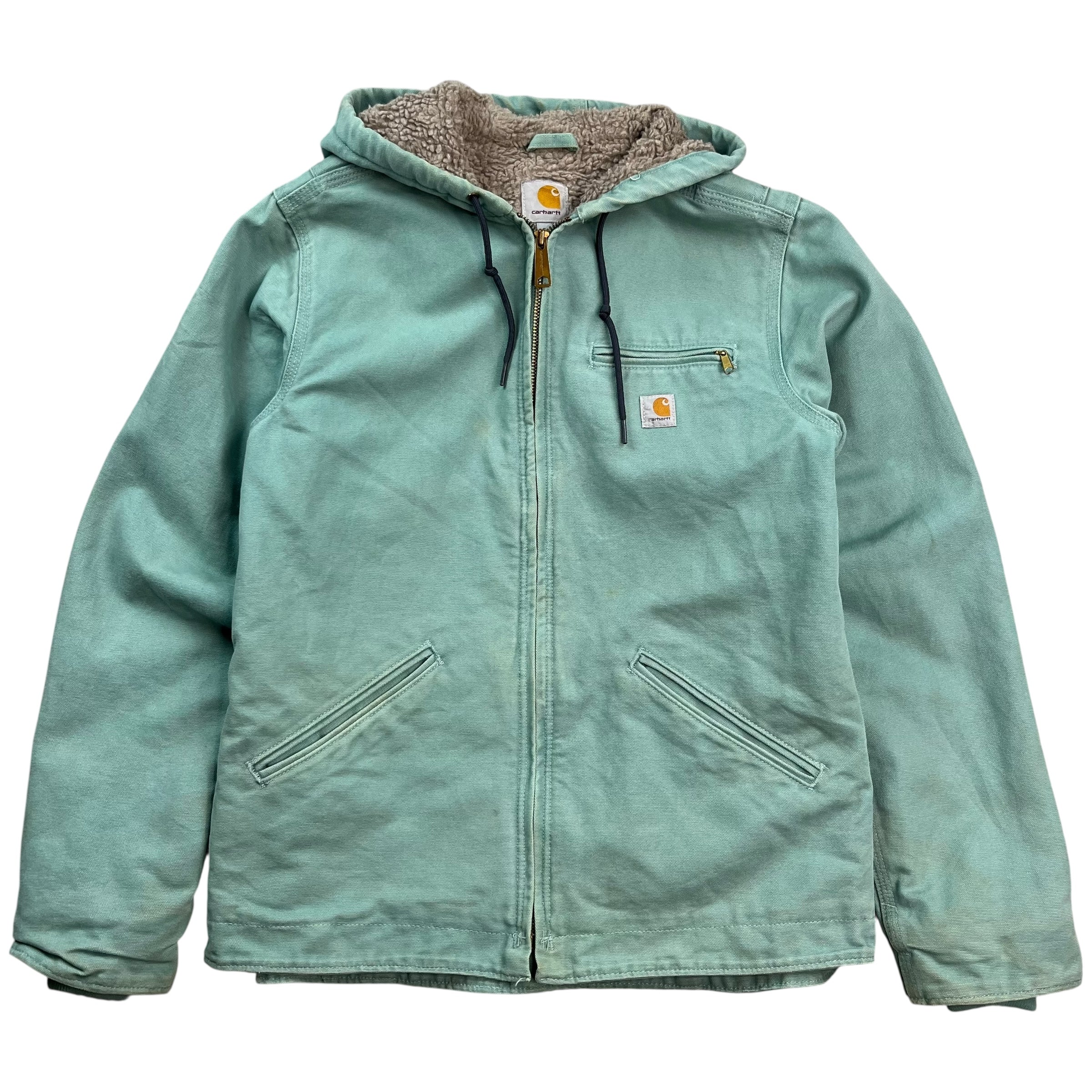 Vintage Women's Carhartt Hooded Detroit Jacket Teal Blue
