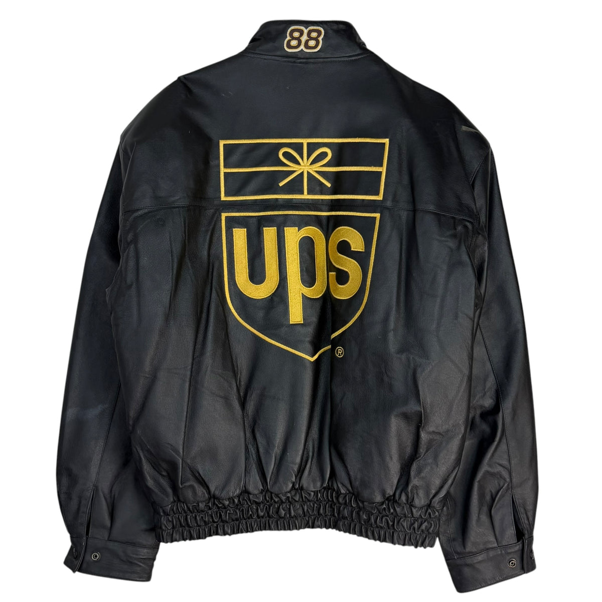 Vintage JH Design Jeff Hamilton UPS NASCAR Leather Racing Jacket Black