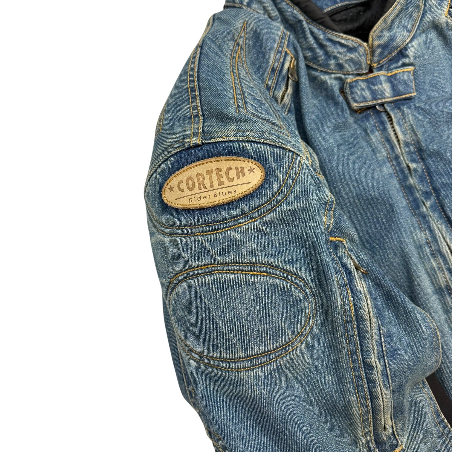 Vintage Cortech Rider Blues Denim Motorcycle Jacket Light Wash