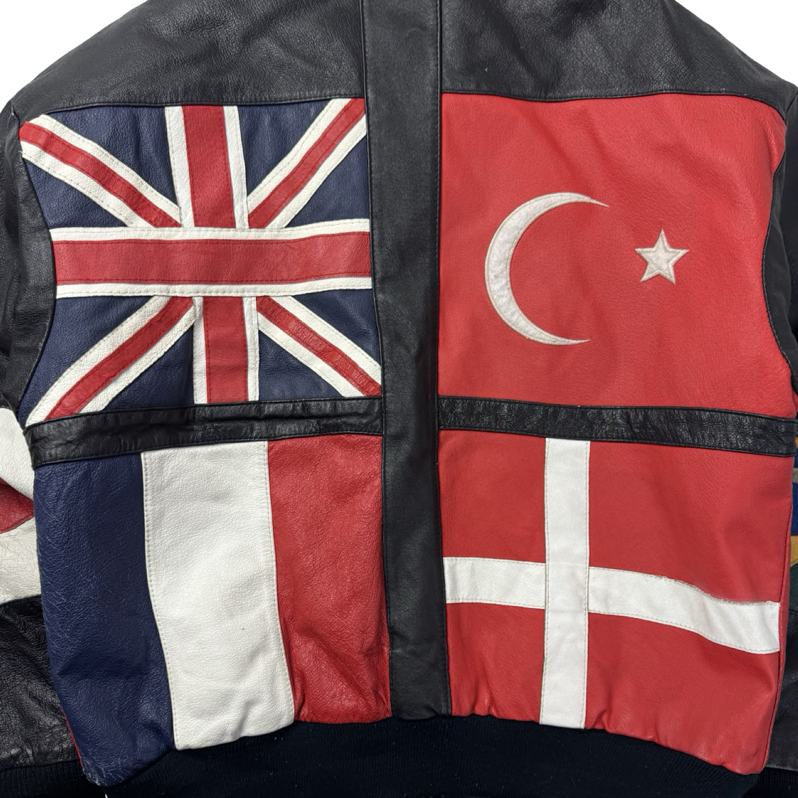 Vintage 80s Phase 2 Flags of the World Leather Jacket