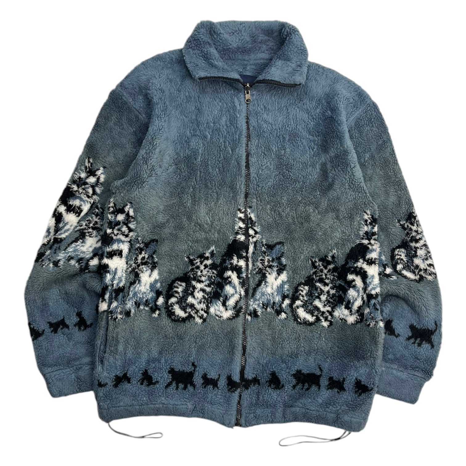 Vintage Blurred Wolves Nature Fleece Dusty Blue