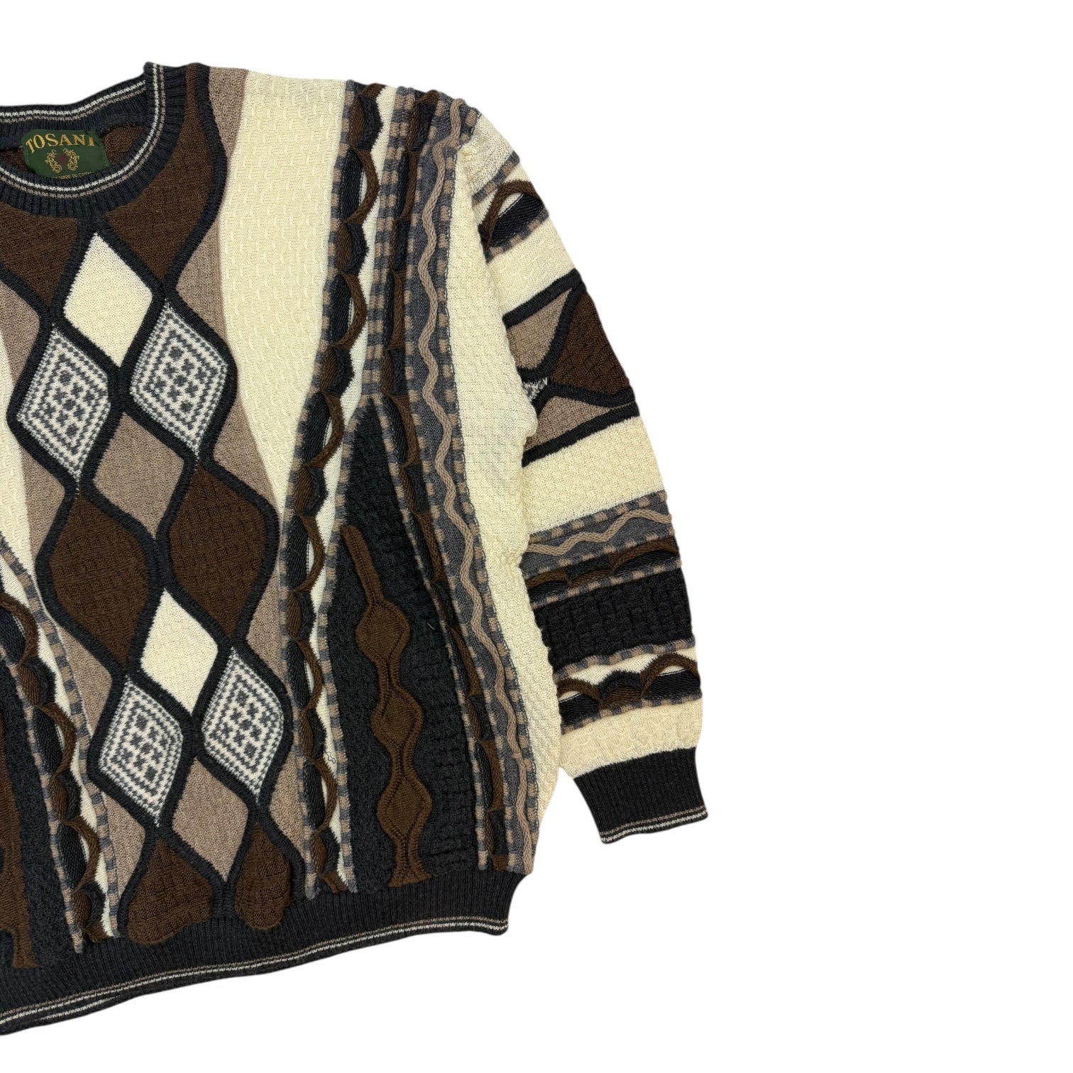 Vintage Tosani 3D Knit Argyle Sweater Tan/Brown