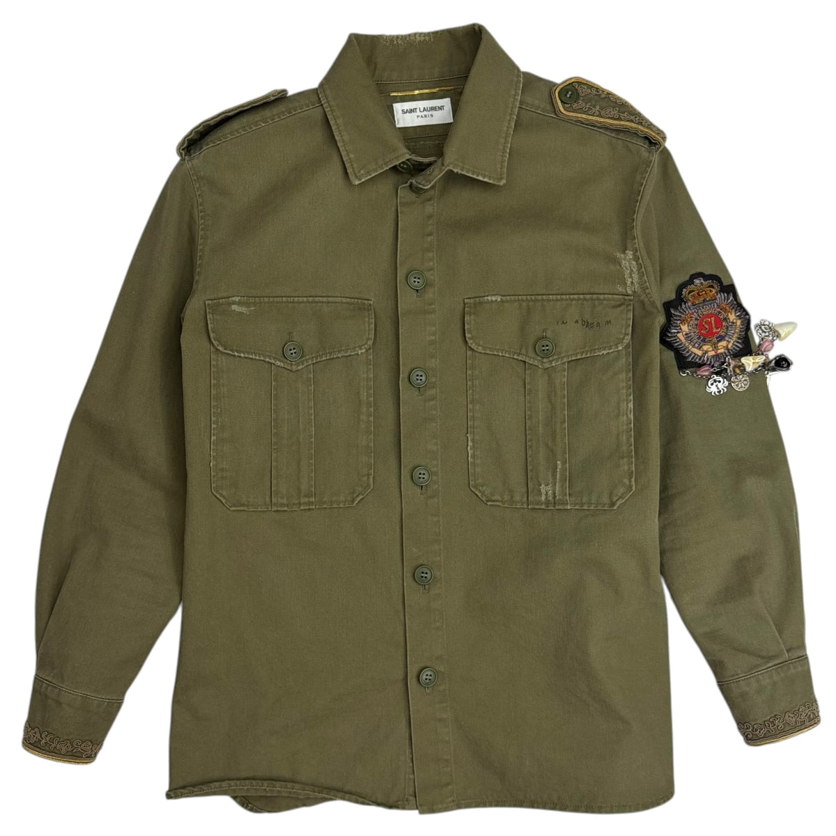 (W) Saint Laurent Paris Military Crest Work Shirt Green