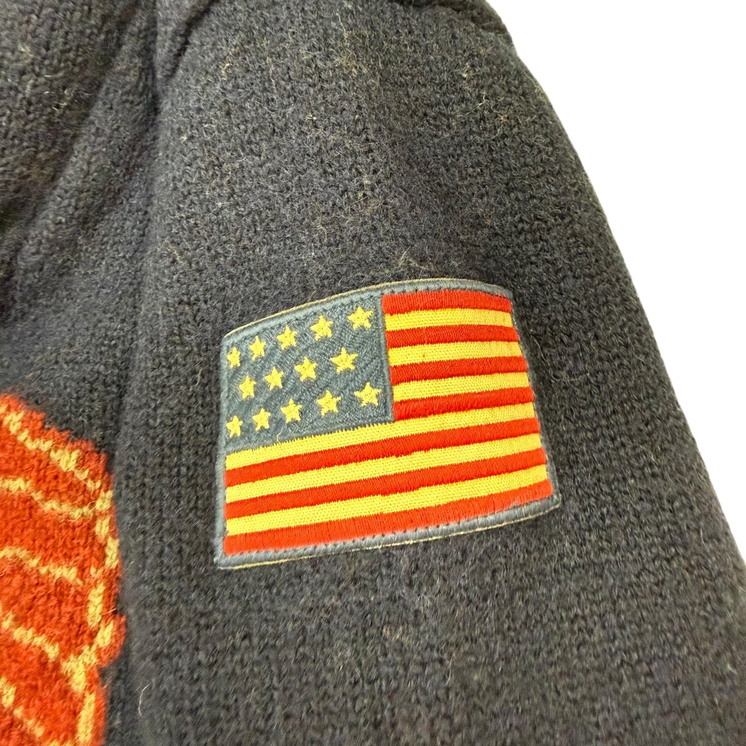 Vintage Ralph Lauren Rugby Chief Head Wool Shawl Navy