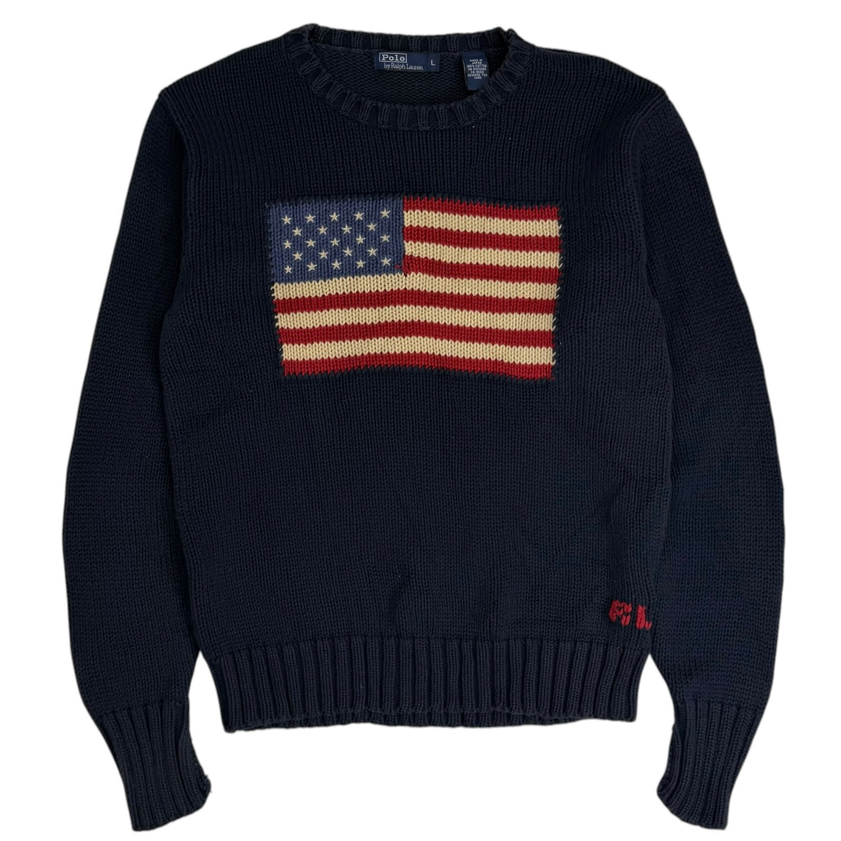 Vintage Polo Ralph Lauren Flag Knit Sweater Navy