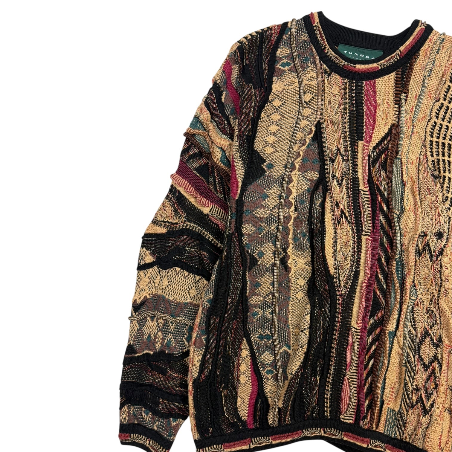 Vintage Tundra 3D Knit Sweater Tan/Burgundy